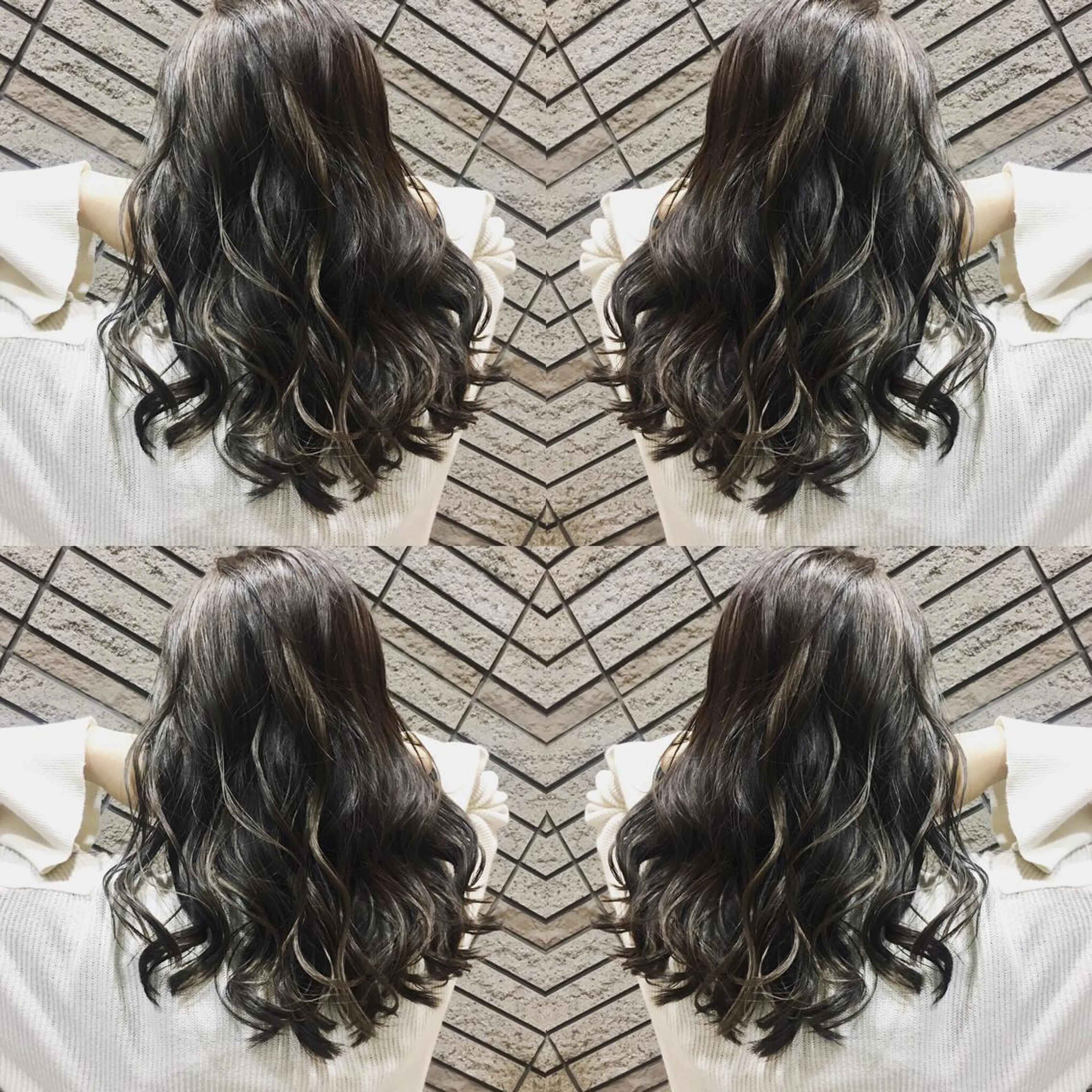 セミロング カラー バレイヤージュ グレージュ レイヤーカット カット ヘアカラー ブリーチ/バレイヤ ージュ川端裕司のヘアスタイル