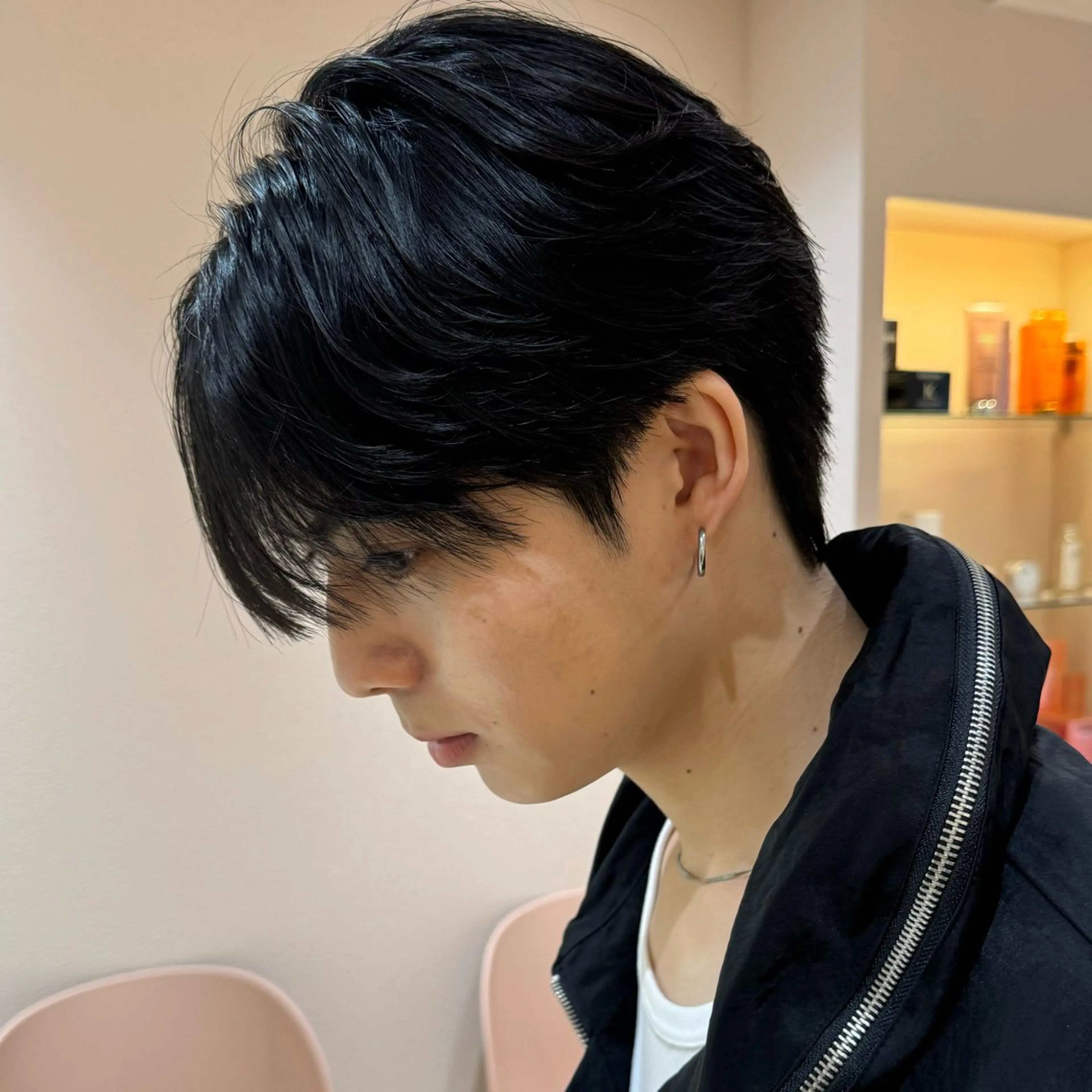 ショート メンズ 曲がる縮毛矯正 センターパート/翼のヘアスタイル