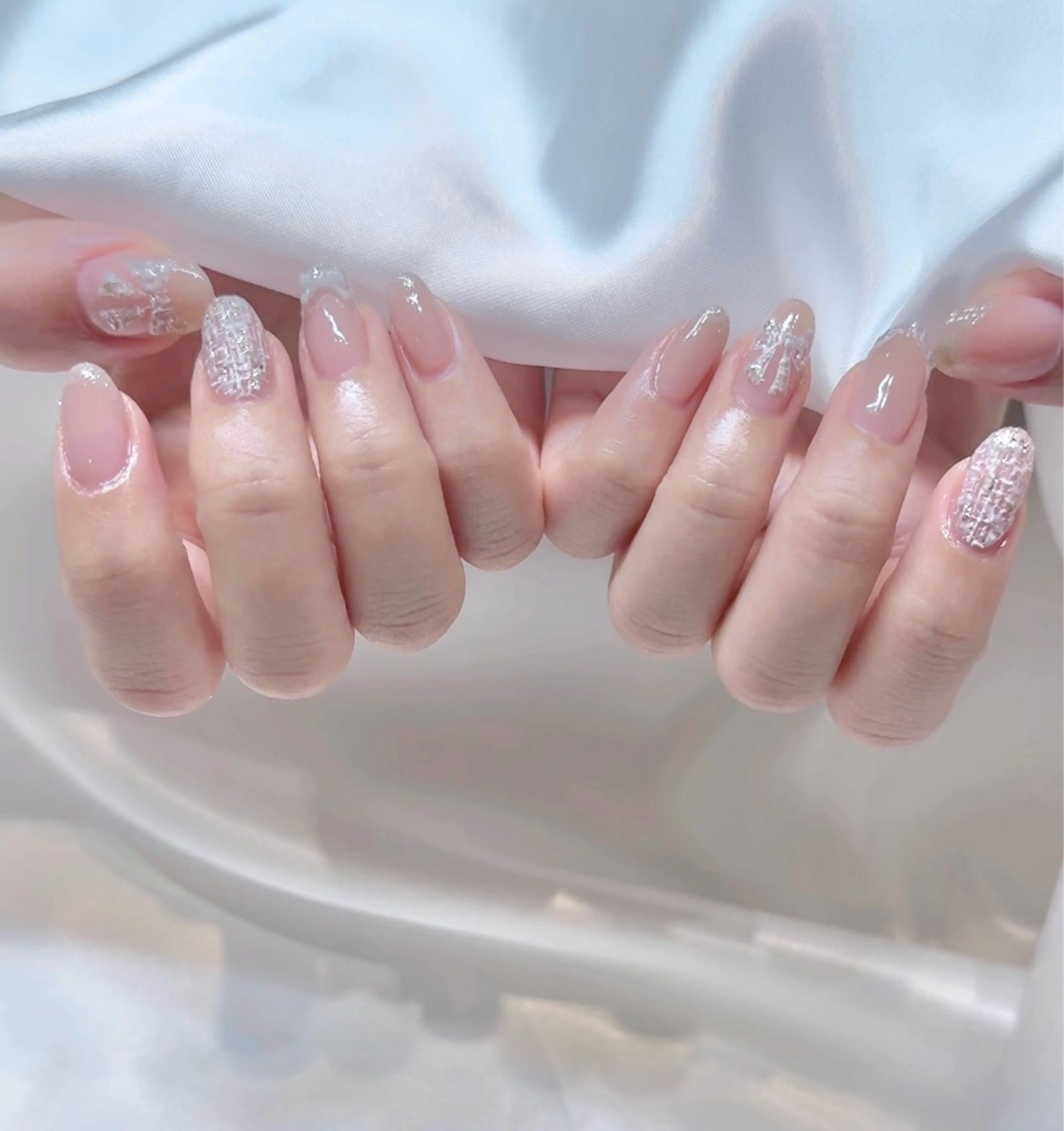 ネイル 水色 ツイードネイル nail LATTE所属・nail Latteのネイルデザイン