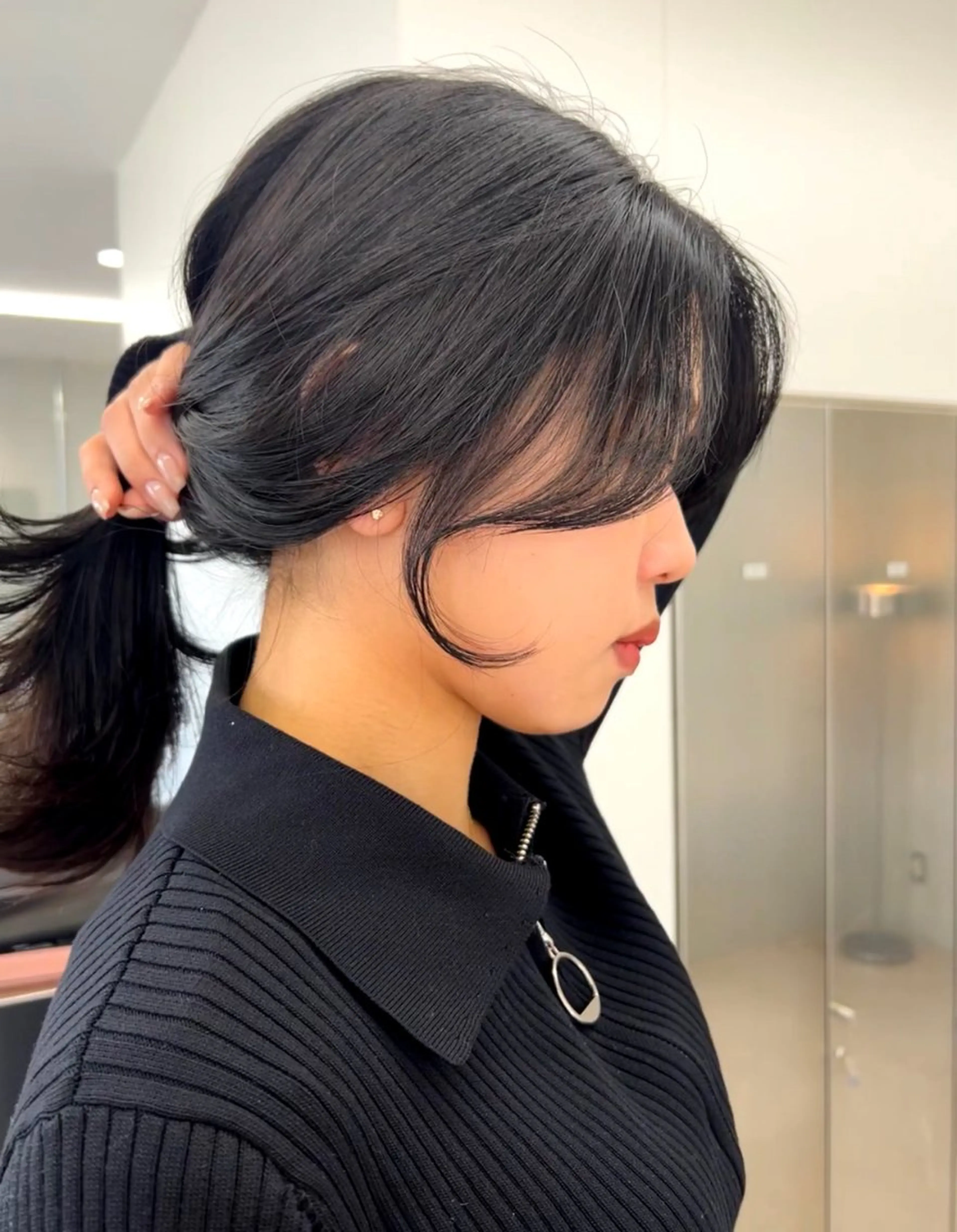 セミロング 顔周りカット 韓国風ヘア 吉田 夢のヘアスタイル