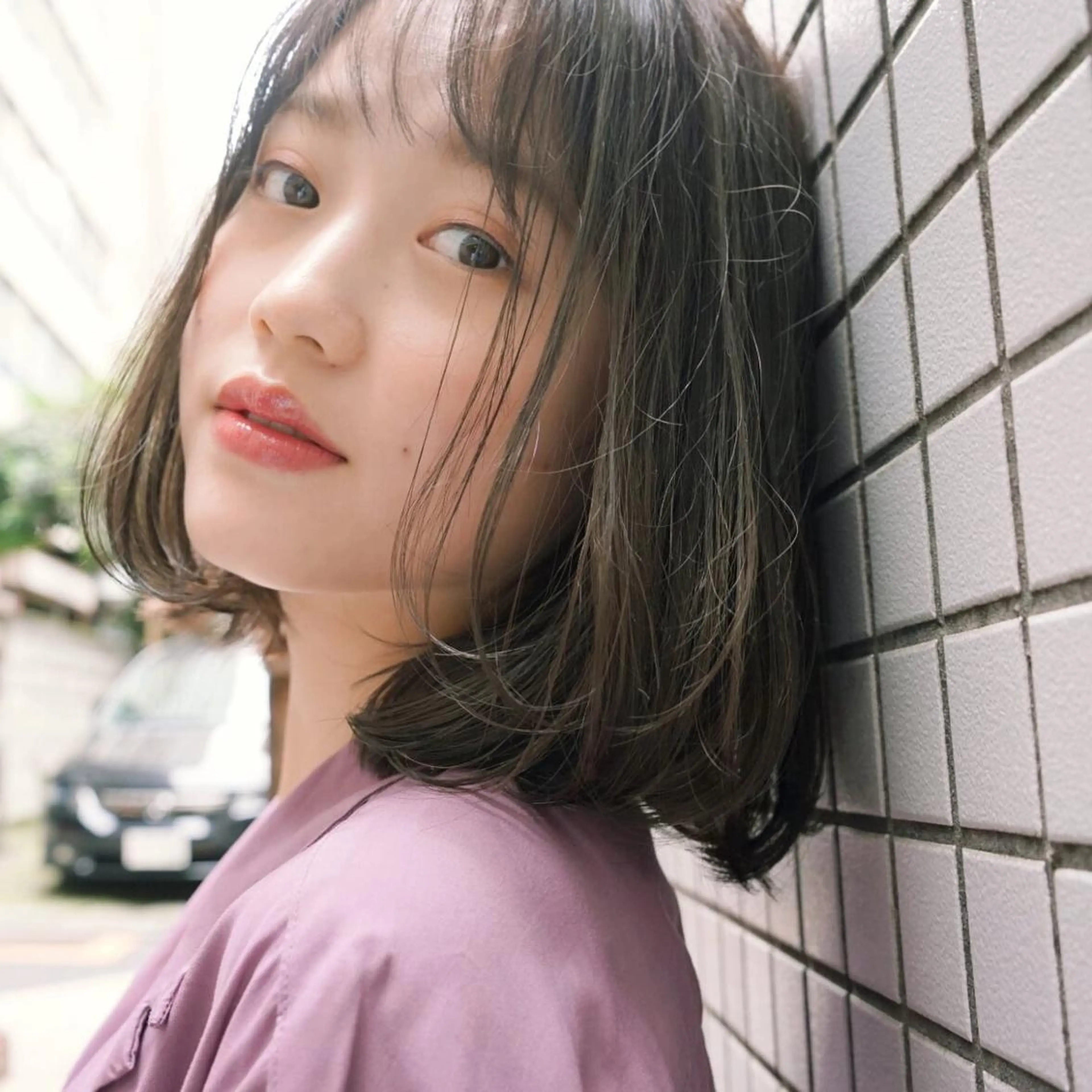 ミディアム カラー 黒髪 ブルーカラー ブルーブラック デート シースルーバング カット ヘアカラー トリートメント N° anfeel 渋谷🪞🫧のヘアスタイル