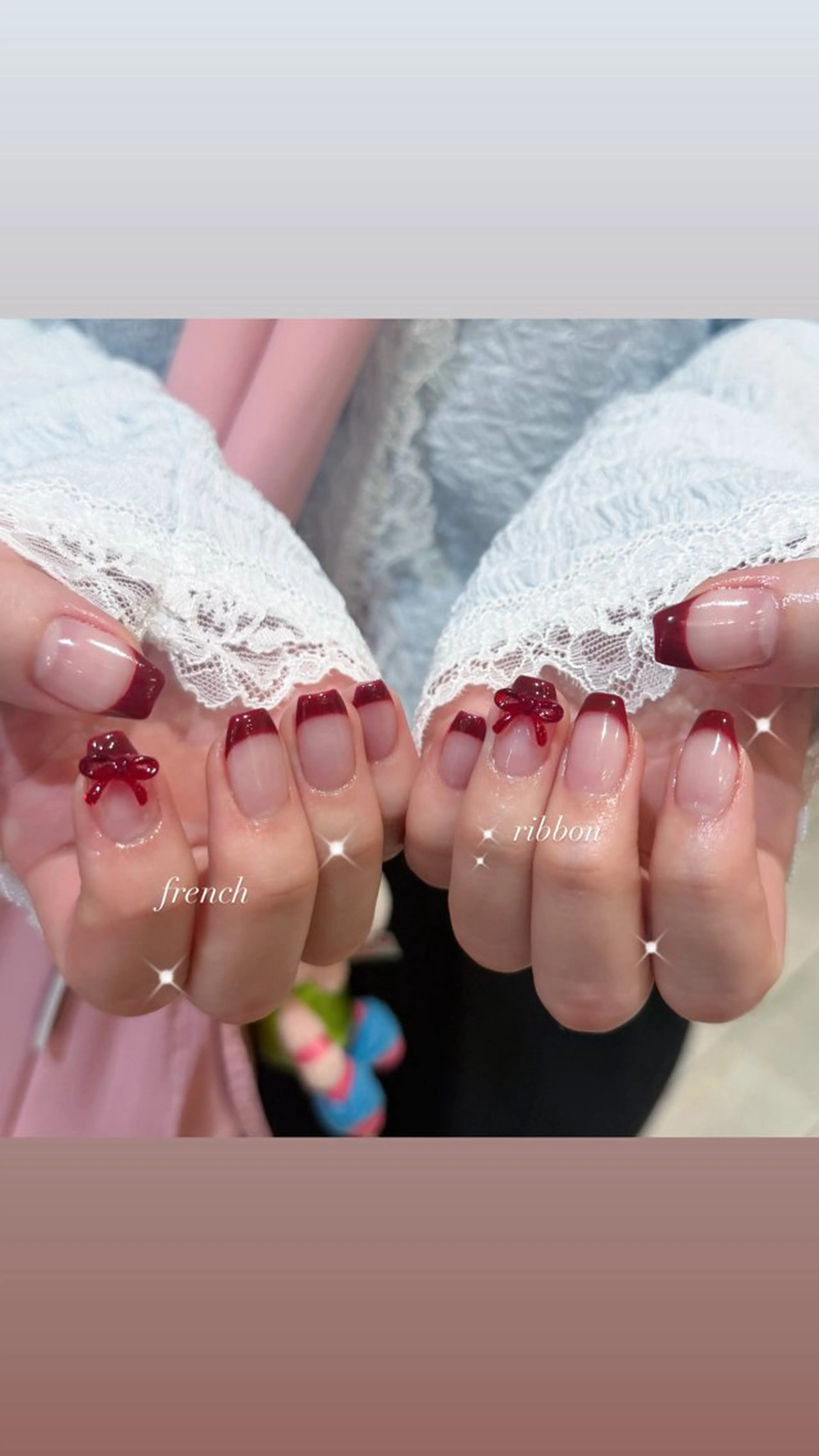 ネイル フレンチネイル リボン ハンドネイル yuki /渋谷/パラジェルのネイルデザイン