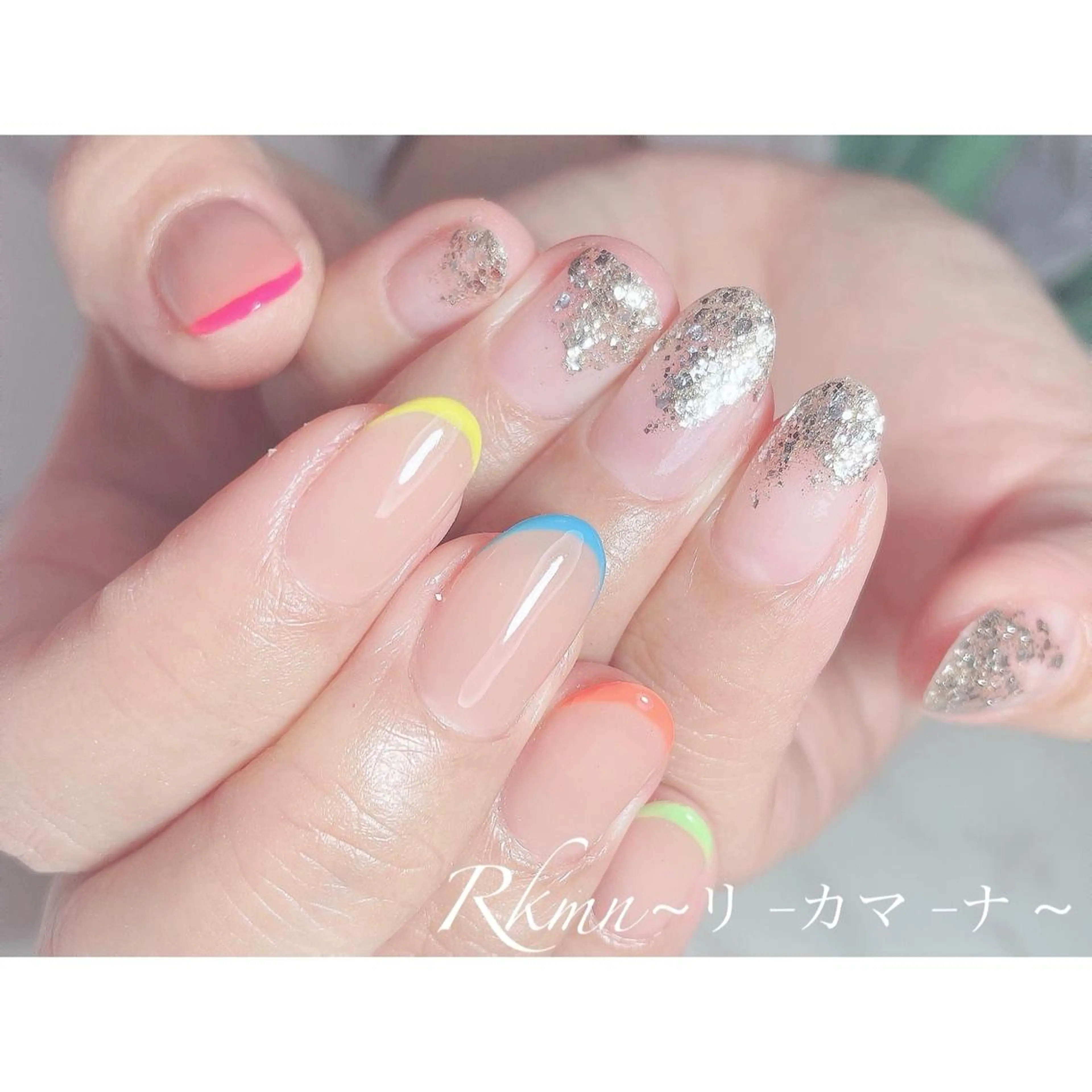 ネイル アートネイル フレンチネイル ジェルネイル グラデーション ラメ(グリッター) ハンドネイル フットネイル ハンドケア Rkmn ~リ-カマ-ナ~のネイルデザイン