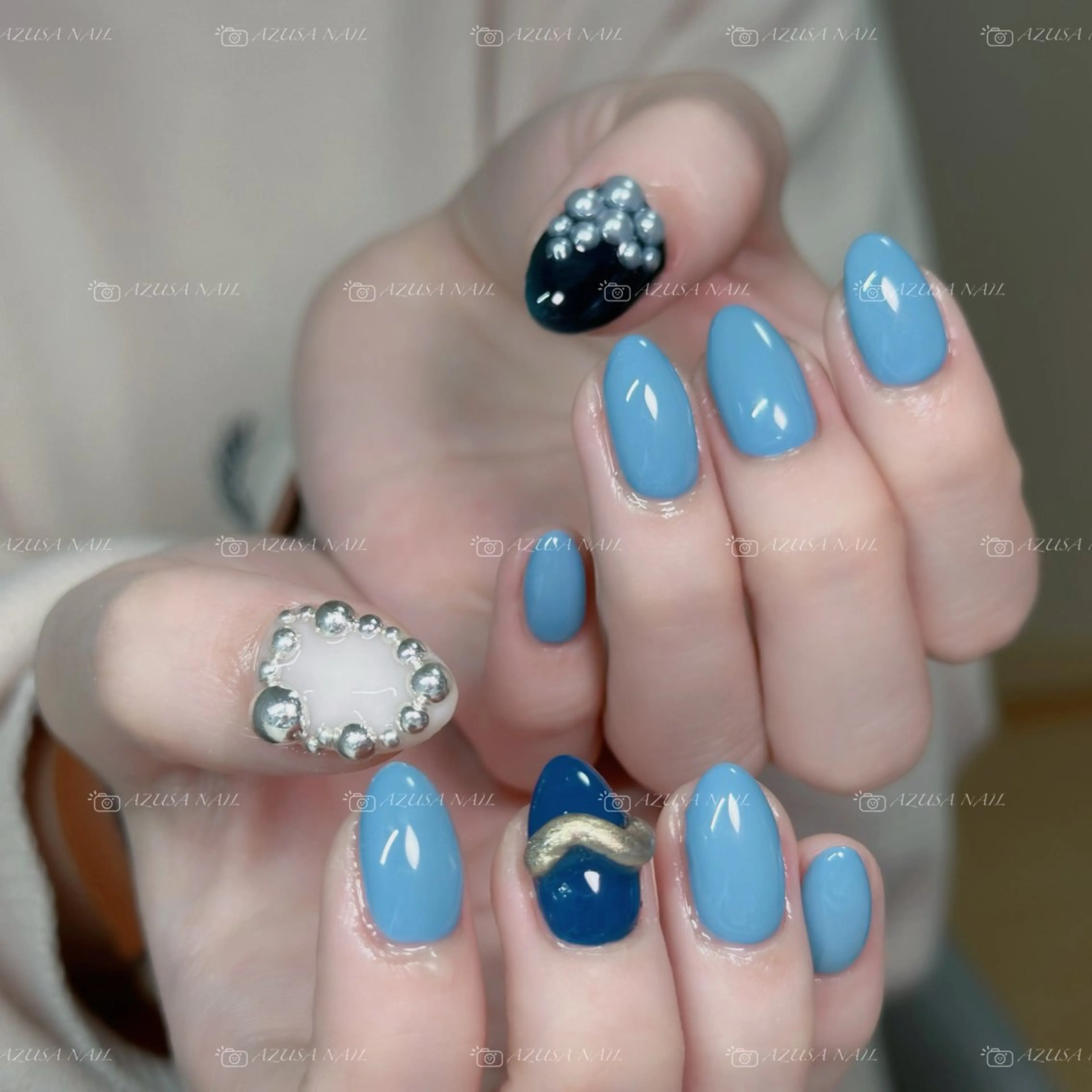 ネイル ブルー チークネイル フラッシュネイル フレンチネイル マグネットネイル ハンドネイル 🧸自宅ネイル あずさのネイルデザイン