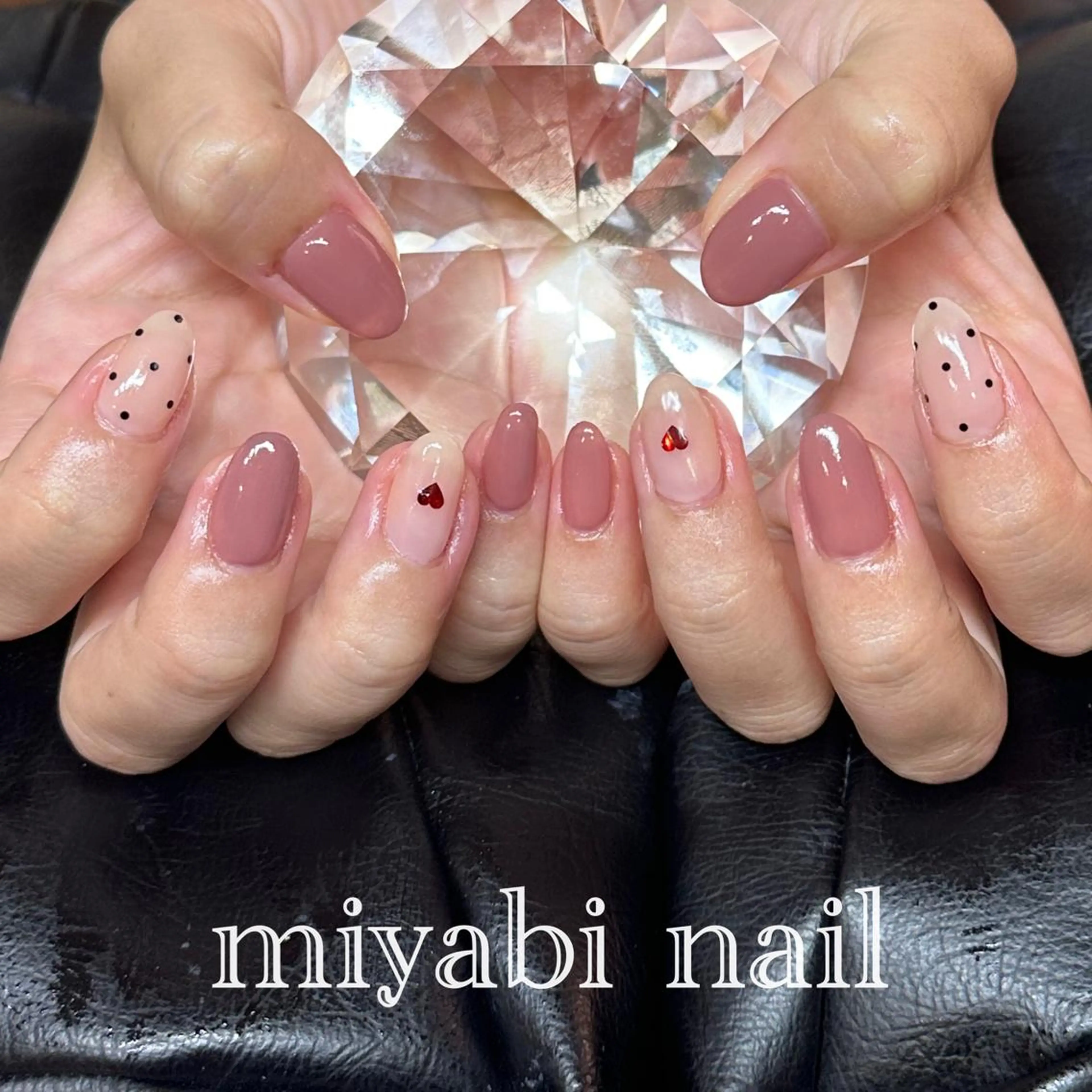 ネイル ドット ジェルネイル ハート ラメ(グリッター) 持ち込み ハンドネイル miyabi nail 桂川駅近くのネイルデザイン