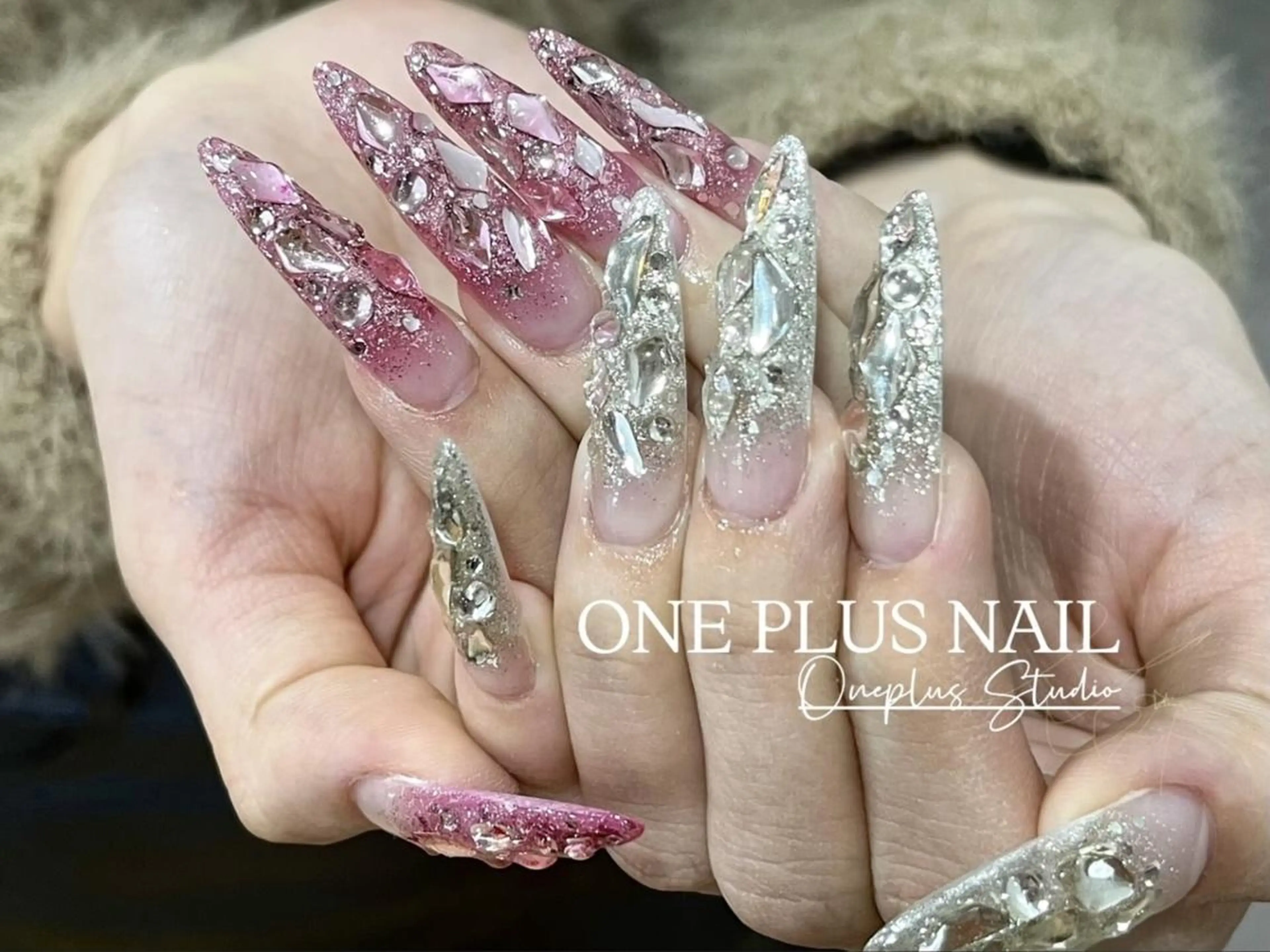 ネイル ガーリー ハート キラキラネイル 韓国ネイル ロングネイル One plus あやのネイルデザイン