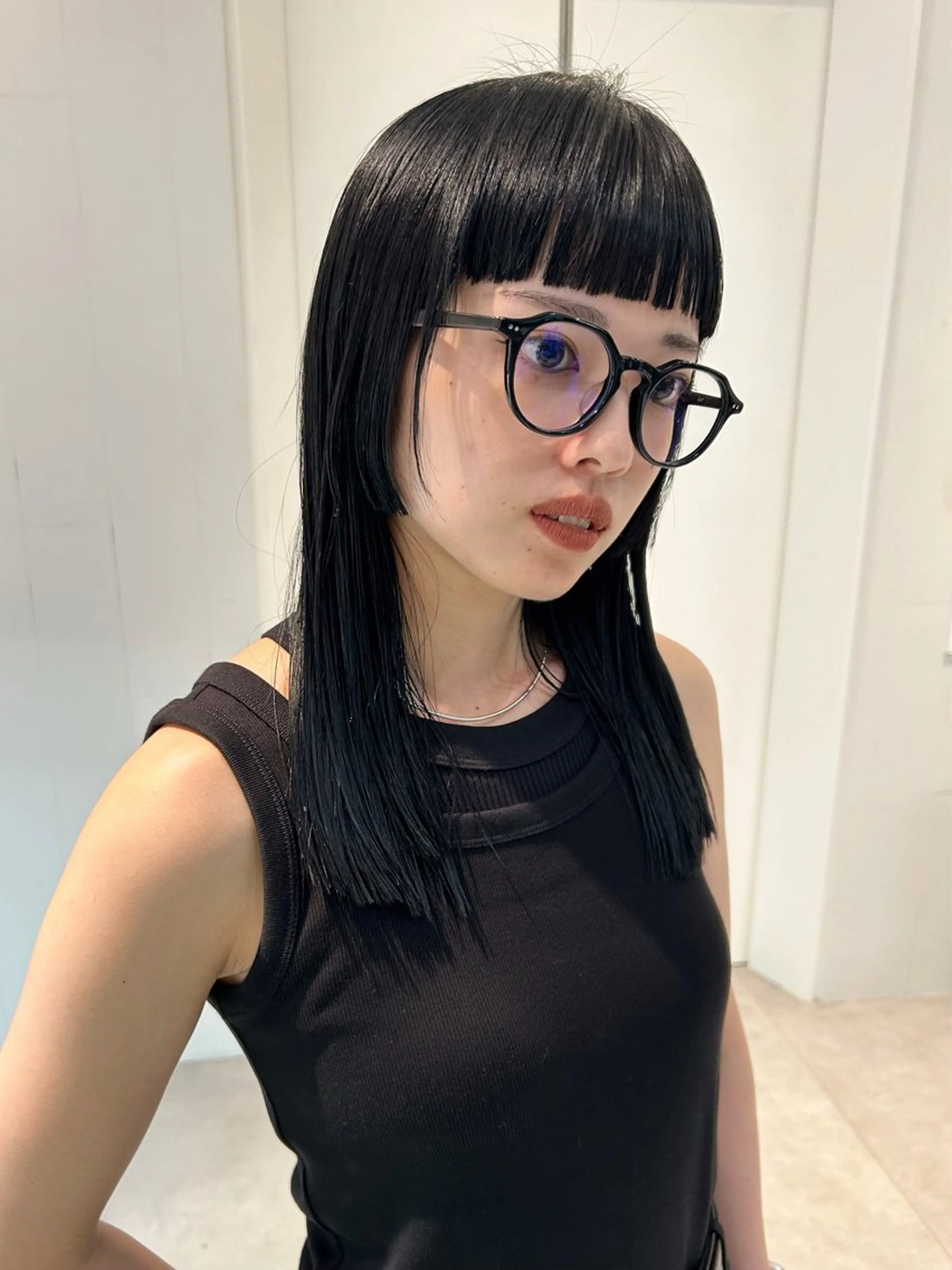 セミロング カラー 黒髪 ワイドバング カット ヘアカラー トリートメント パーマ/パーマ落とし 【Kouta】のヘアスタイル