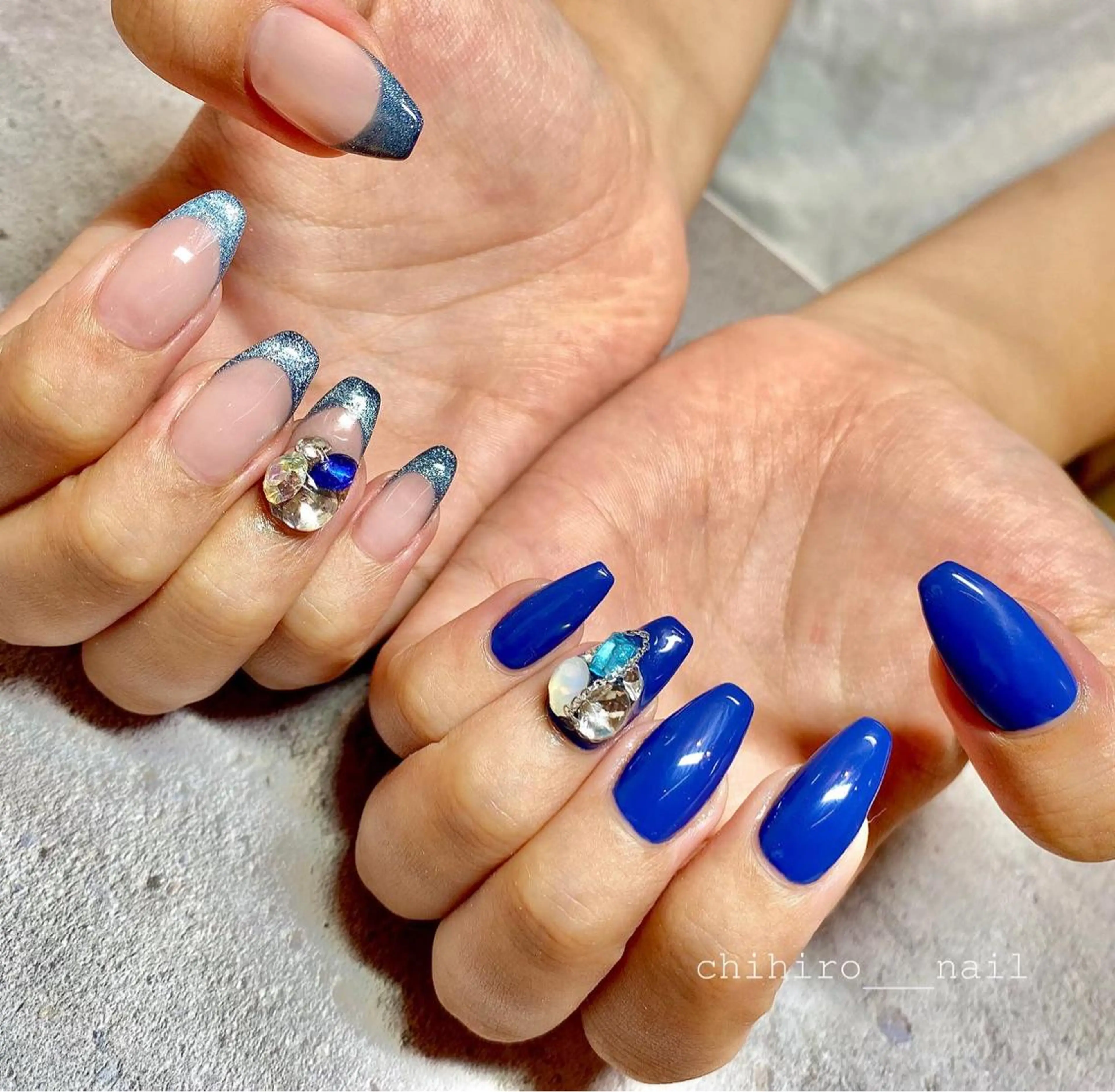 ロング カラー ネイル フラッシュネイル フレンチネイル ジェルネイル ラメ(グリッター) ワンカラーネイル ハンドネイル beauty salon ma'am所属・chihiro 小路ネイルのネイルデザイン