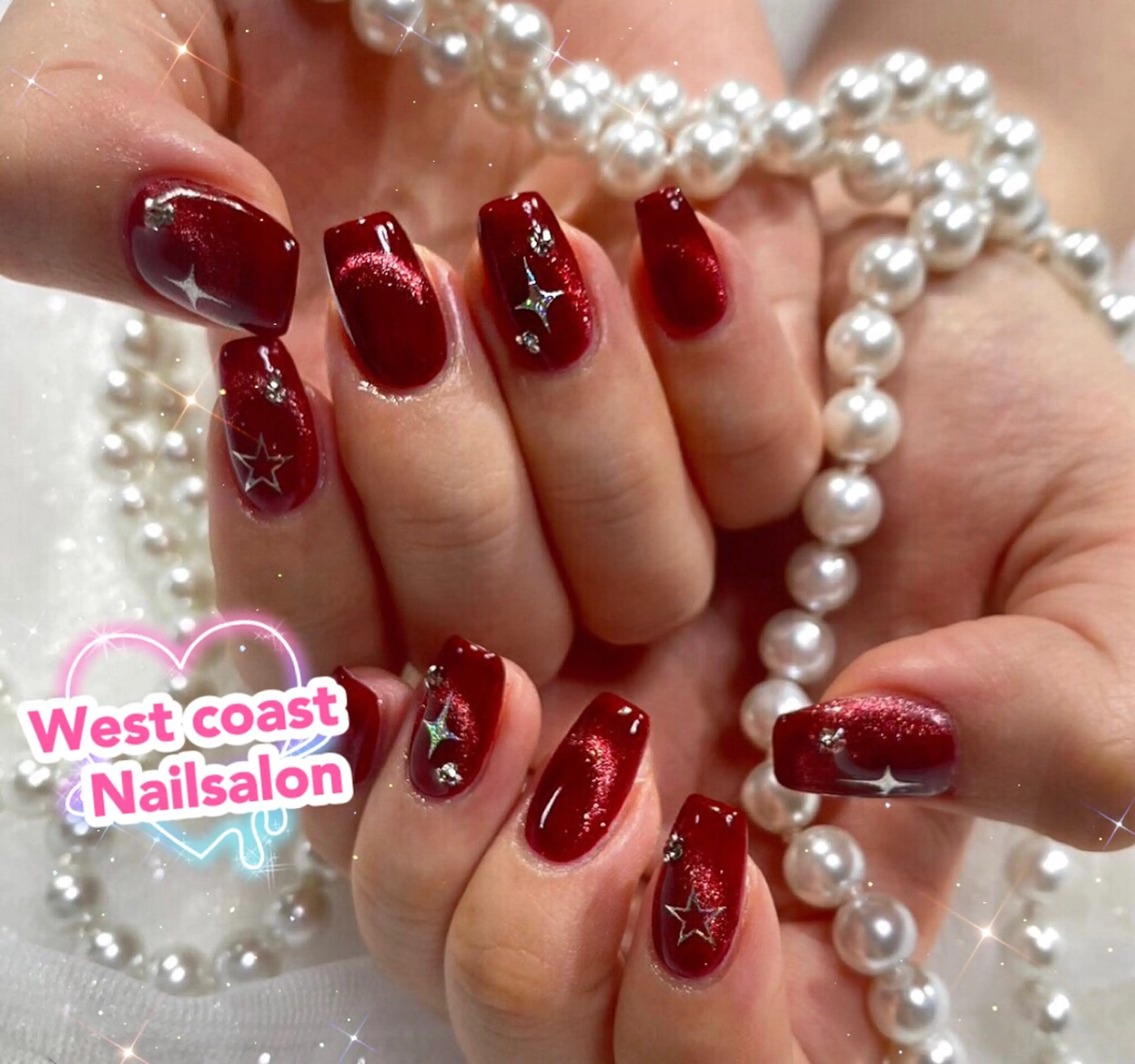 ネイル ストーンネイル リボン、ガーリー パーツ放題専門店のネイルデザイン