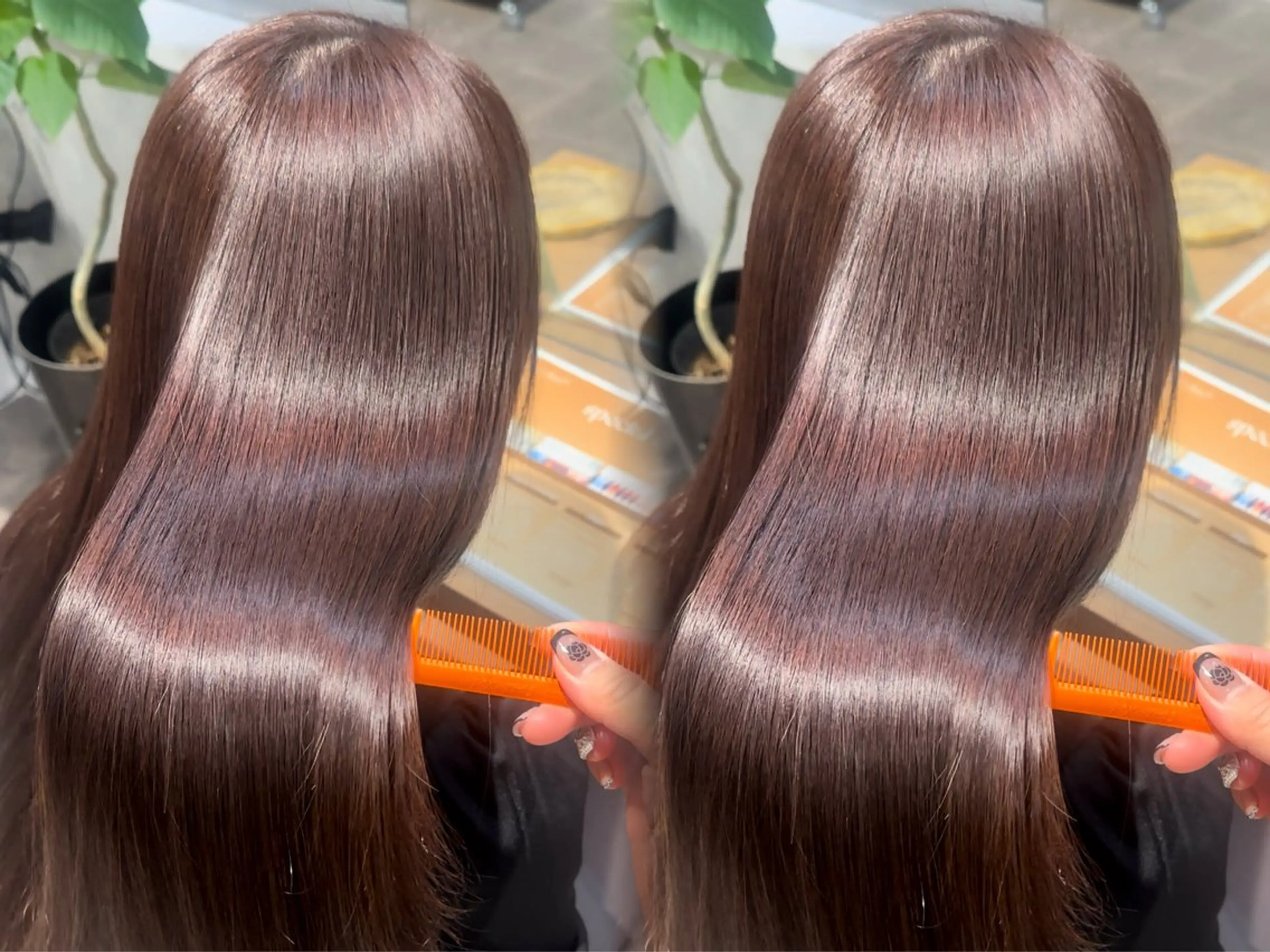 ロング カラー ヘアカラー 縮毛矯正 トリートメント 銀座レイヤーカット ×シースルー前髪のヘアスタイル