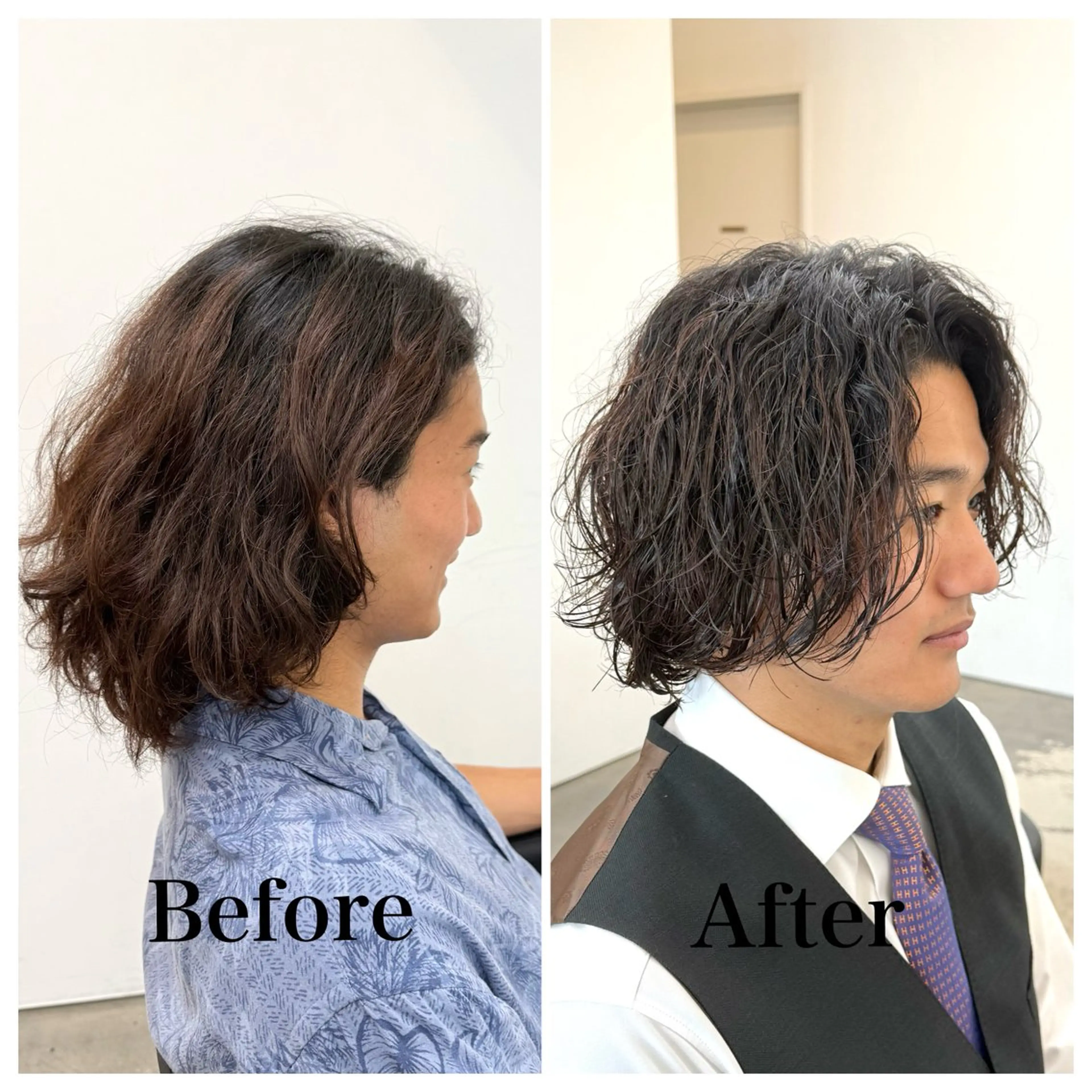 ミディアム パーマ メンズ ミディアムパーマ センターパート フェザーパーマ メンズ韓国風 メンズパーマ 古賀 雄大のヘアスタイル