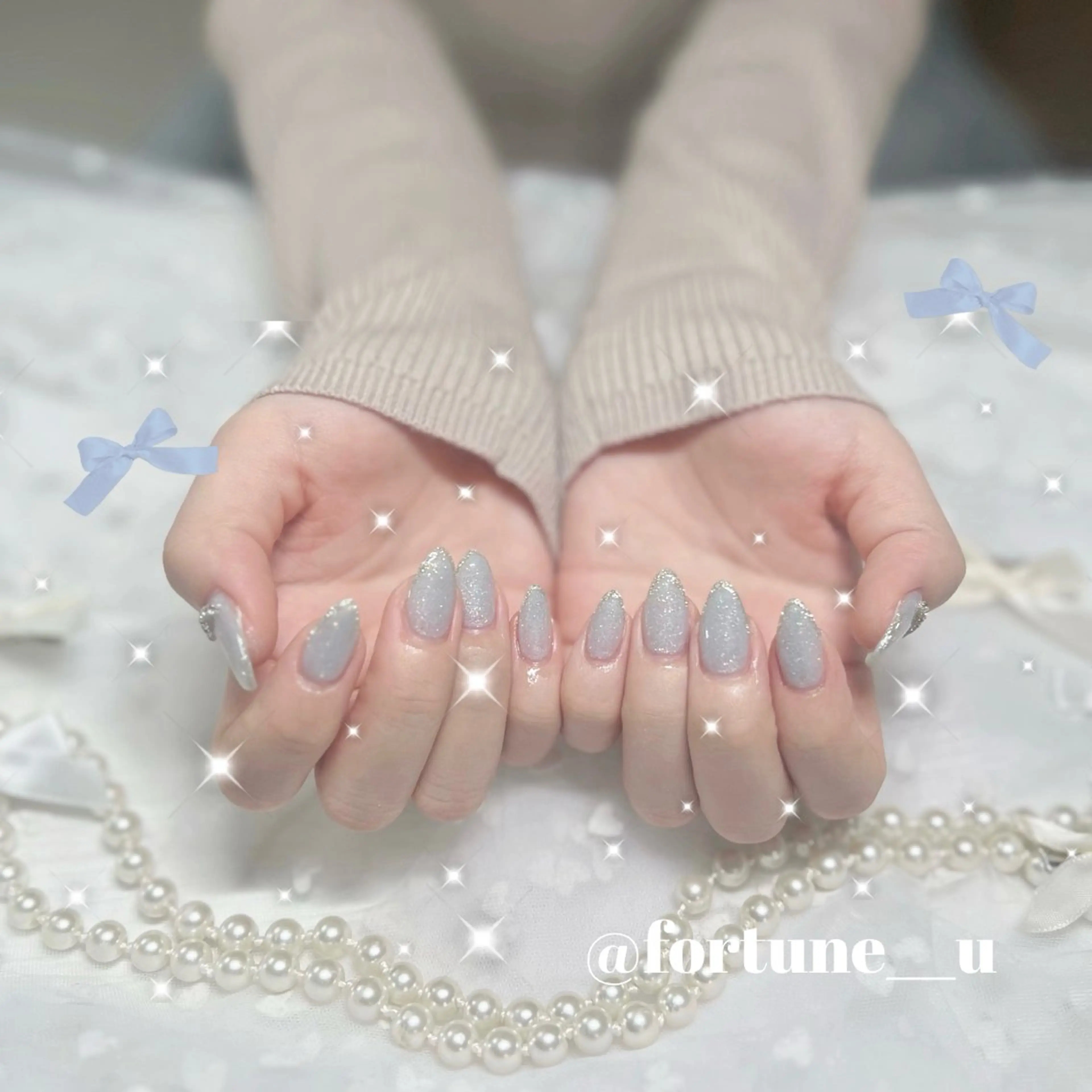 ネイル チークネイル ガーリー 韓国ネイル 水色 オフィスネイル ハンドネイル 💜5/4空✩.* Yuuna💜のネイルデザイン