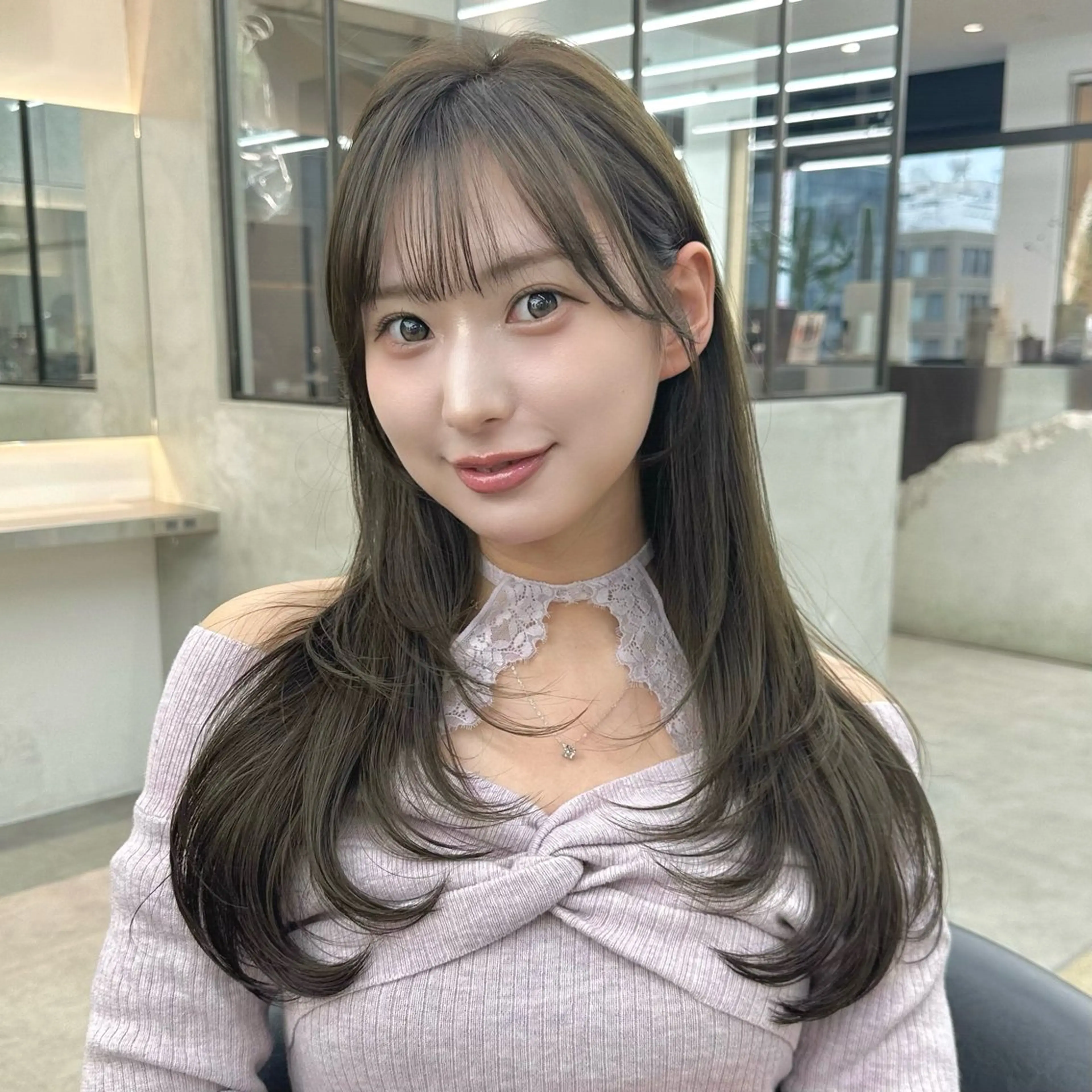 ミディアム カラー カット ヘアカラー トリートメント 縮毛/レイヤー 韓国/橋口のヘアスタイル