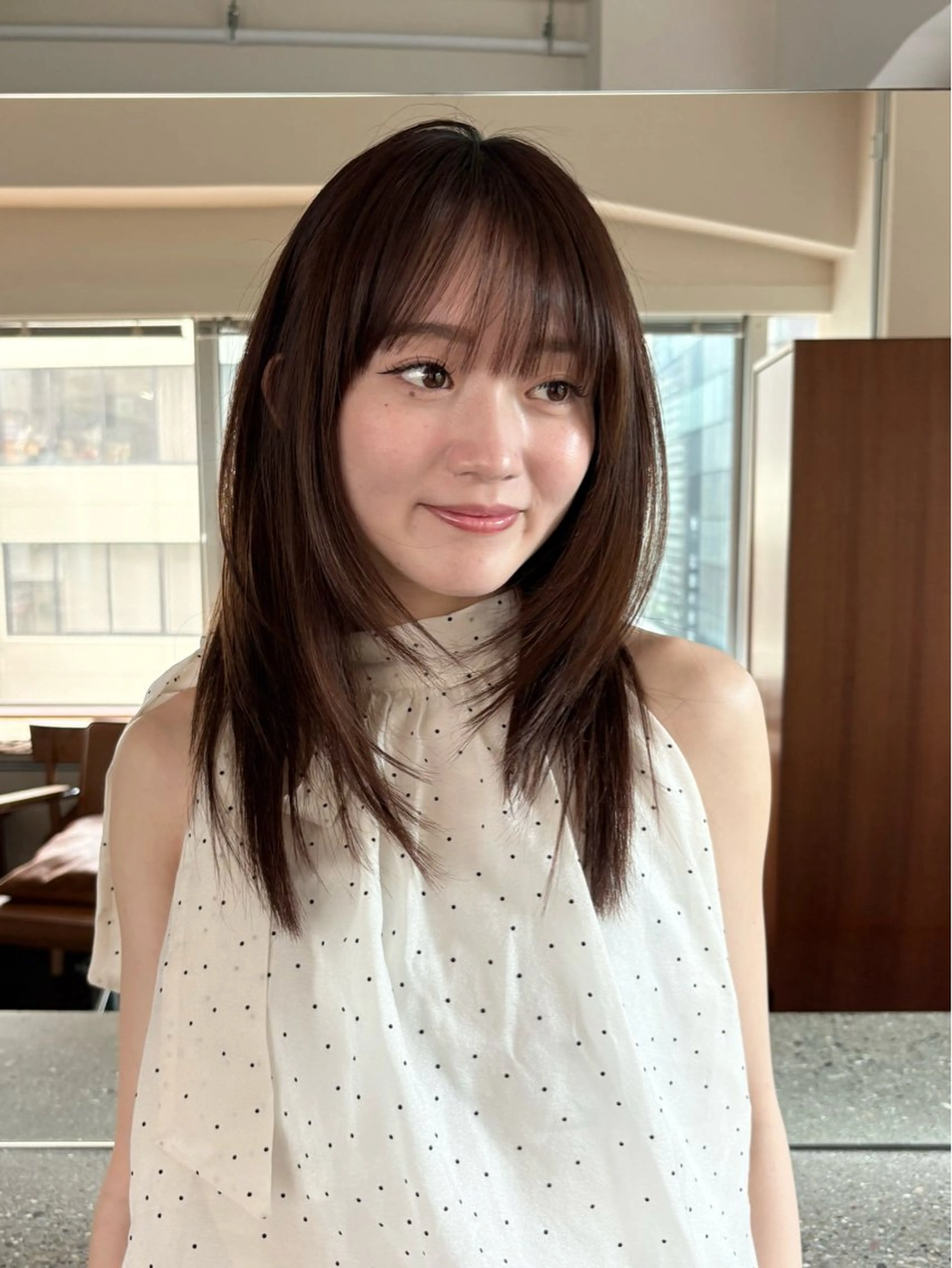 ミディアム カット ヘアカラー トリートメント 透明感カラー/顔周り カット/ののか💞のヘアスタイル