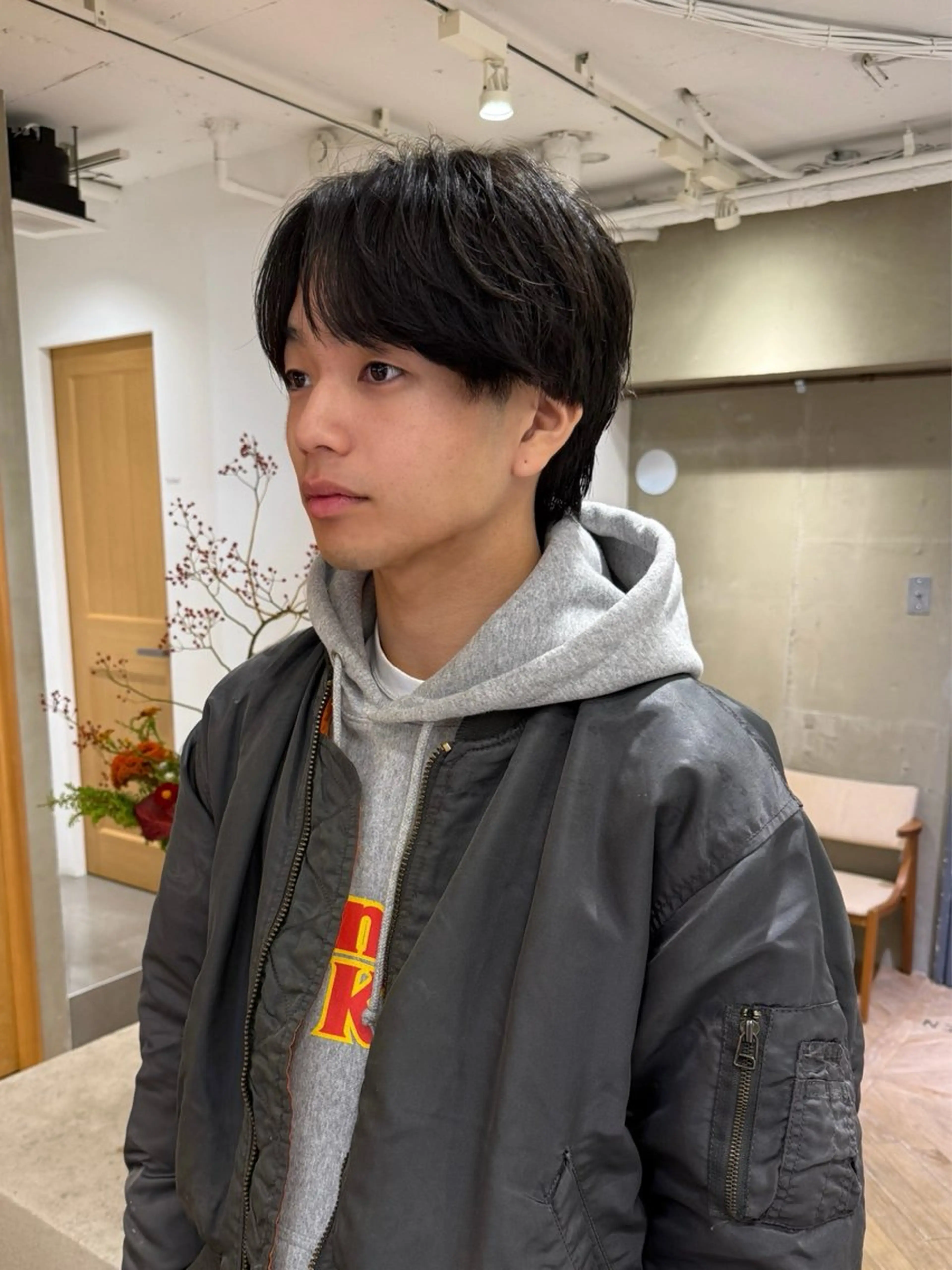 ショート パーマ メンズ カット パーマ センターパート 田形清流のヘアスタイル