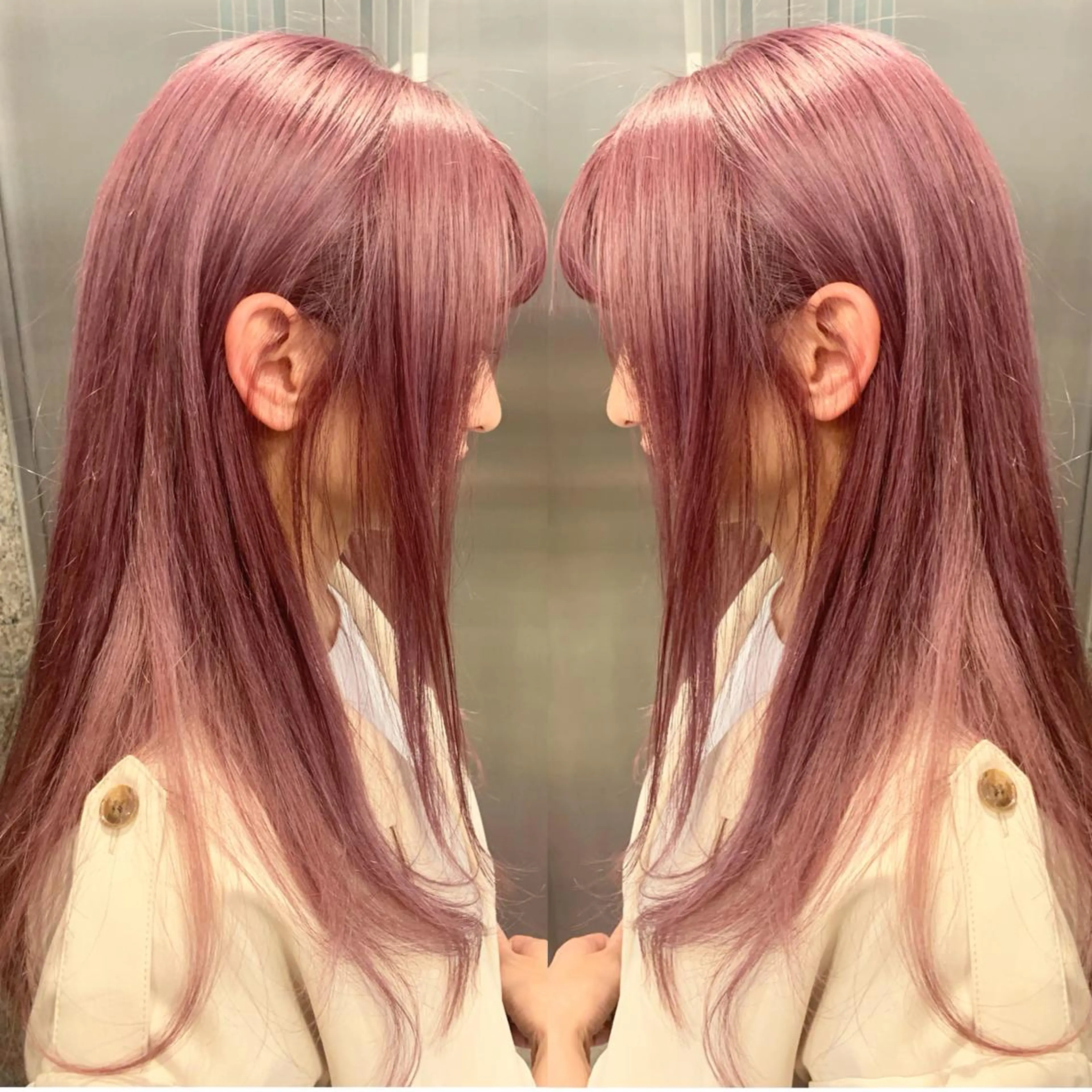 ロング カラー ヘアアレンジ アッシュ ブリーチ ピンクカラー ピンクアッシュ ヘアカラー トリートメント ブリーチ＆カラーが 得意☀️望月宣雄☀️のヘアスタイル