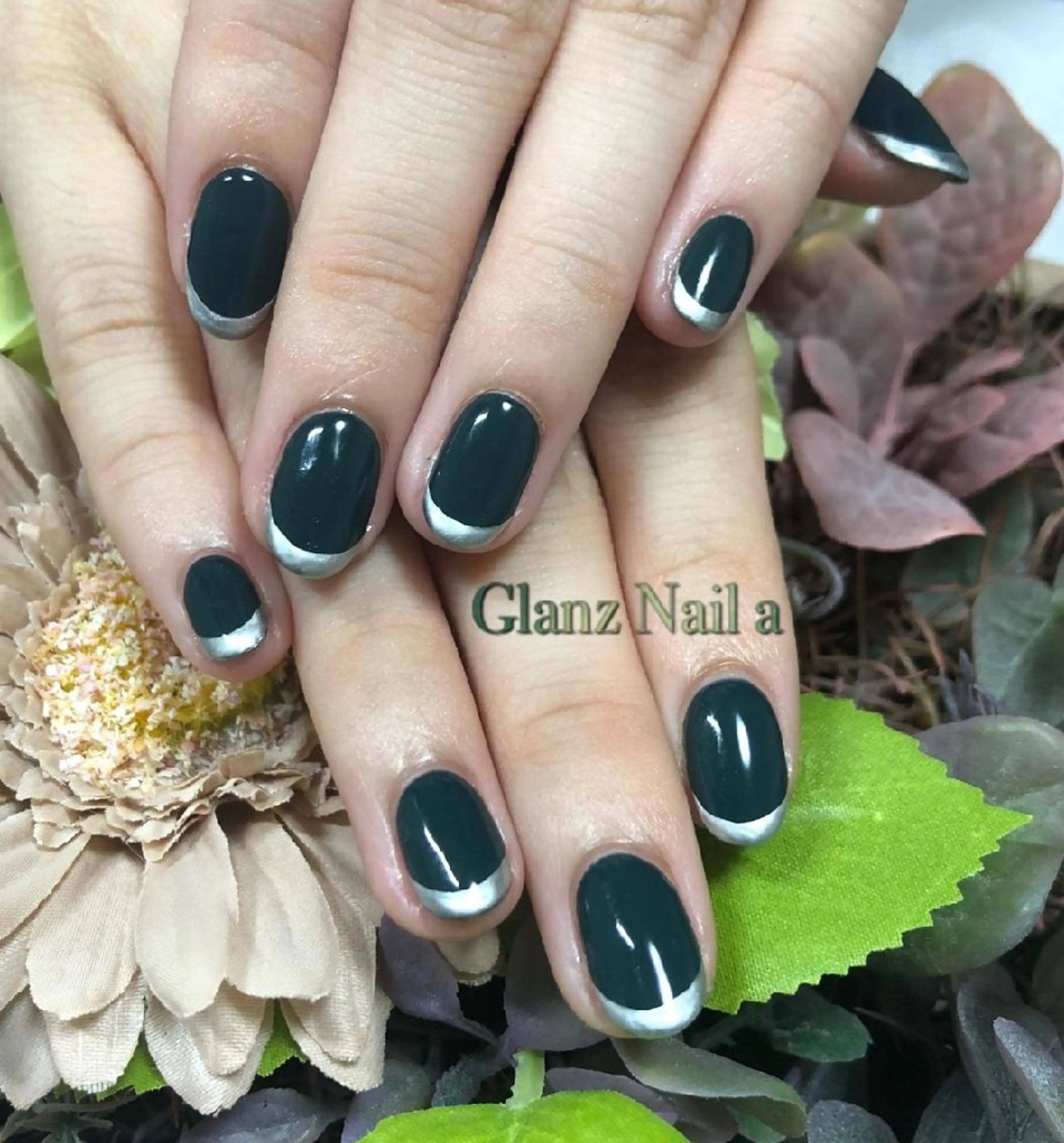 ネイル フレンチネイル グリーン シンプルネイル Glanz  Nail aのネイルデザイン