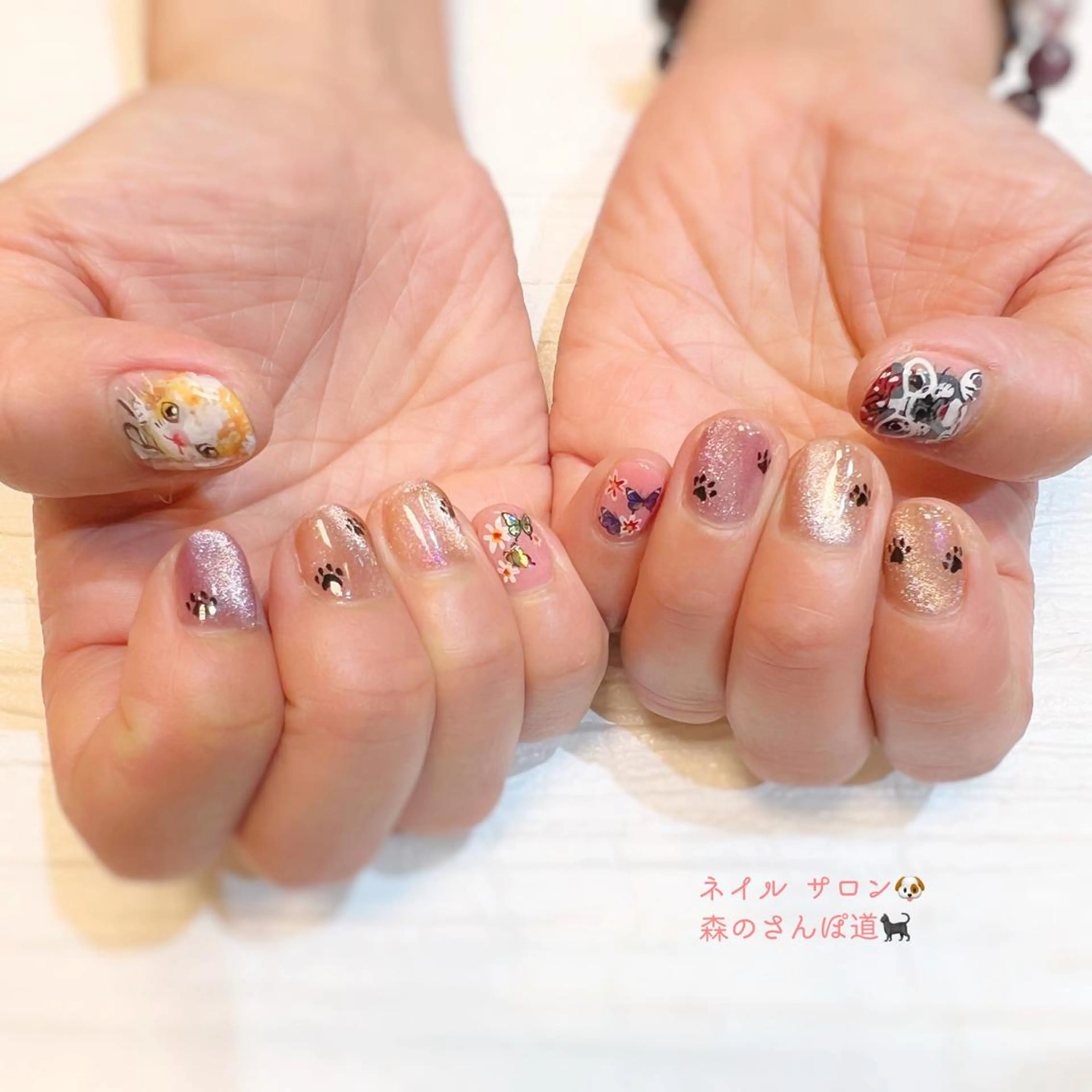 ネイル ハンドネイル ショートネイル 森のさんぽ道のネイルデザイン