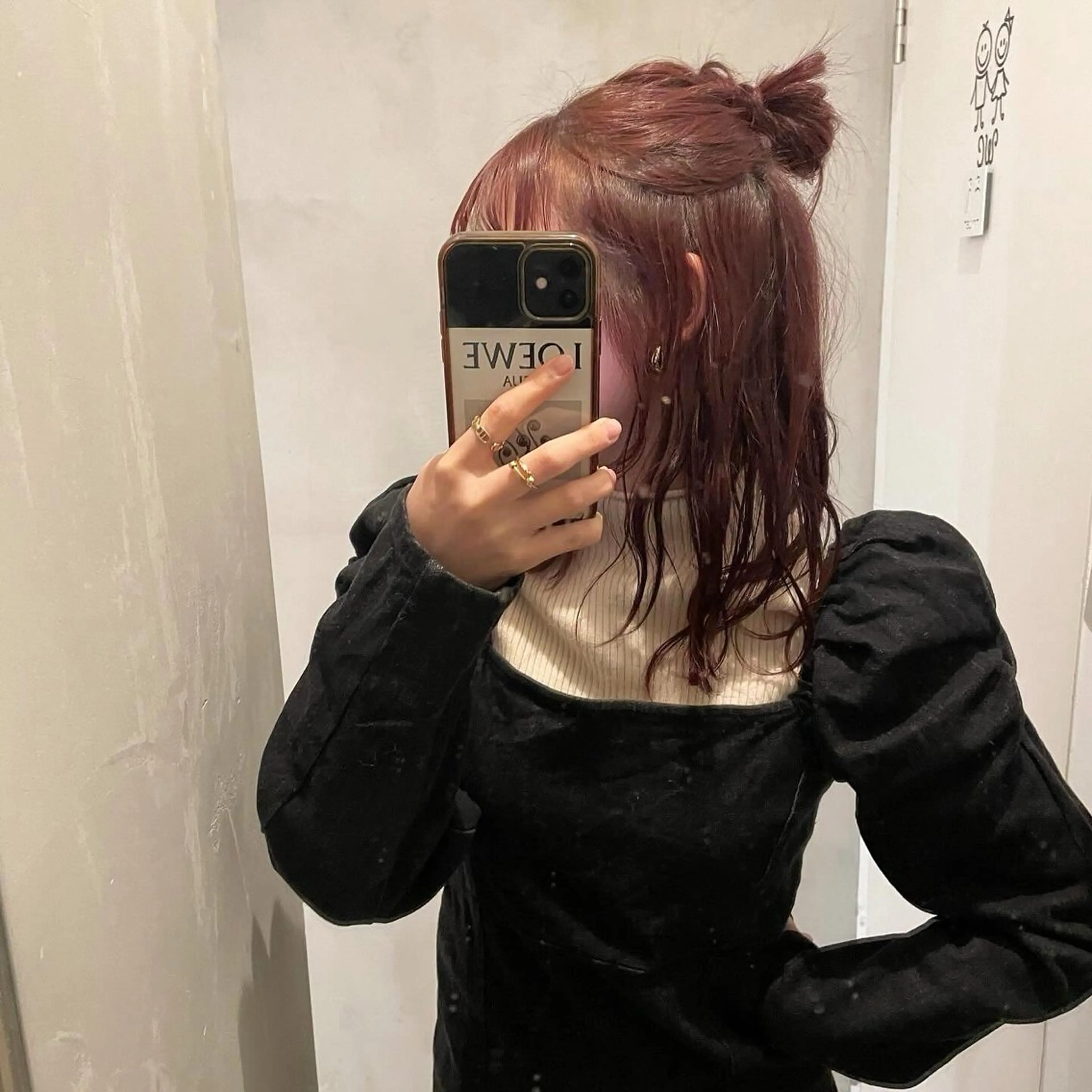 セミロング ヘアアレンジ ハーフアップ お団子ヘア 簡単アレンジ ダブルカラーVia/ airi♡のヘアスタイル