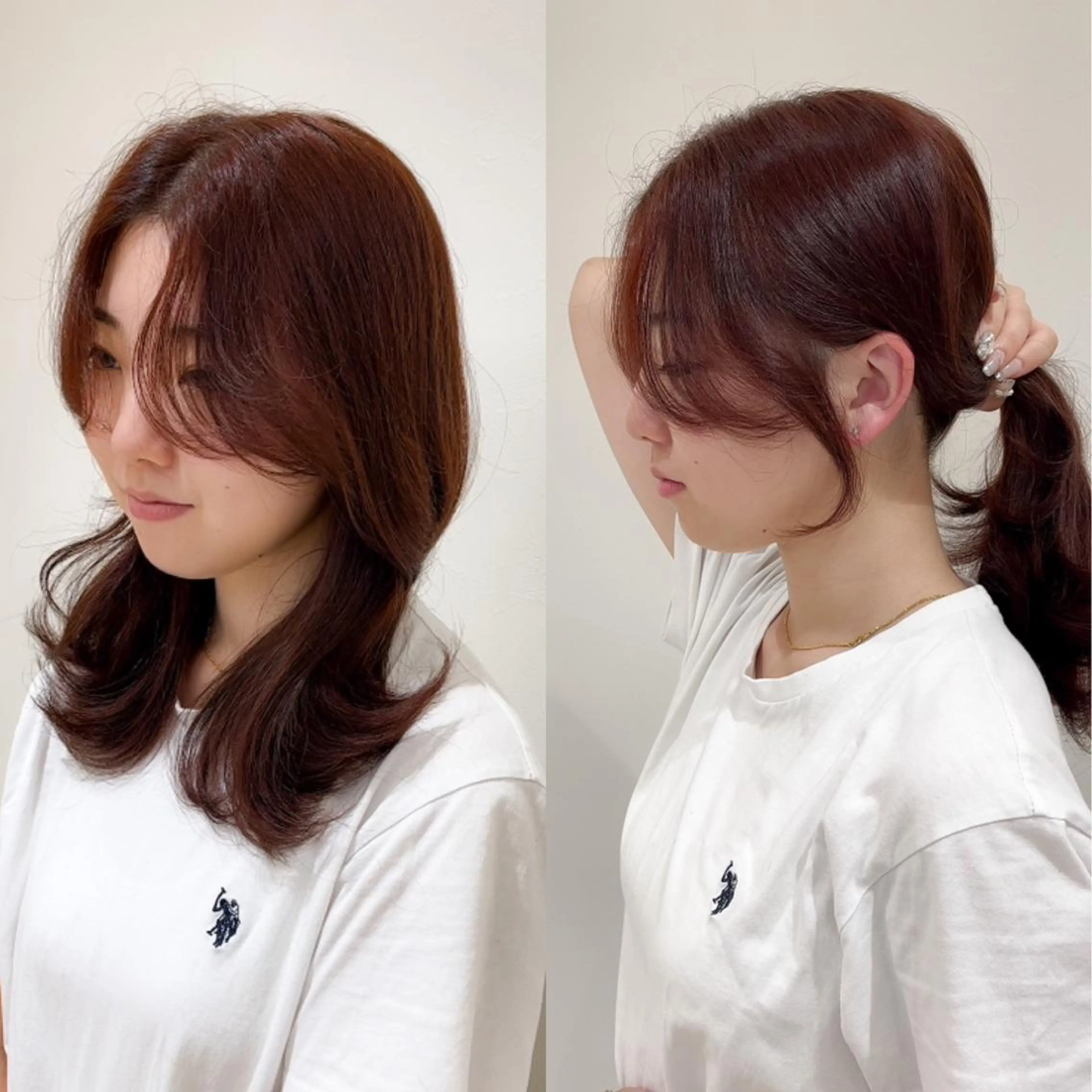 ミディアム カラー 顔まわりレイヤー 顔周りカット レイヤーカット カット ヘアカラー トリートメント ミタニ/髪質改善 /レイヤーカットのヘアスタイル