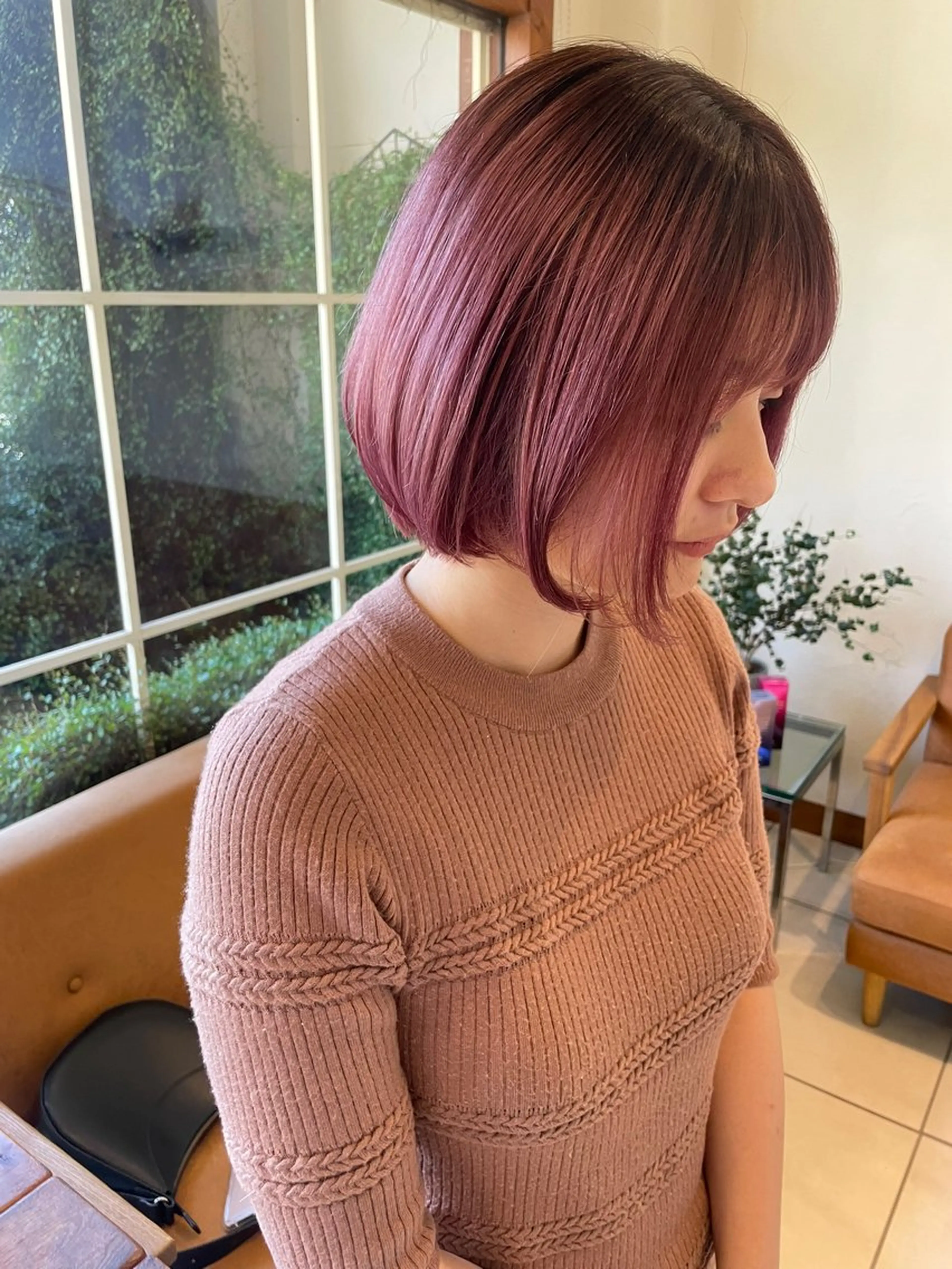 ショート カラー ブリーチ ピンクカラー ヘアカラー 片山千晴✨ツヤ髪カラ ー✨顔まわりカット✨のヘアスタイル