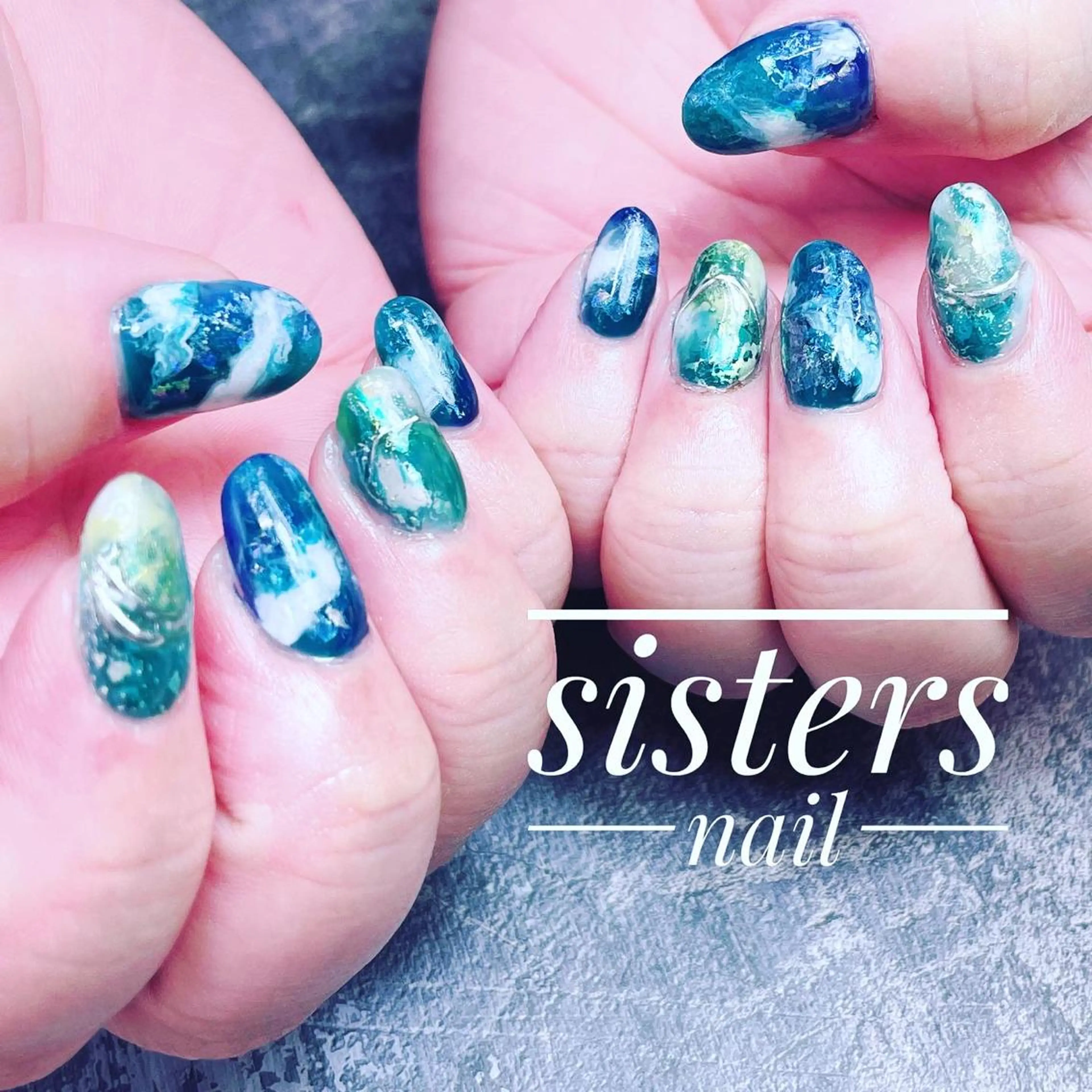 ネイル アートネイル ブルー クリアネイル キラキラネイル ニュアンスネイル sisters nail.fのネイルデザイン