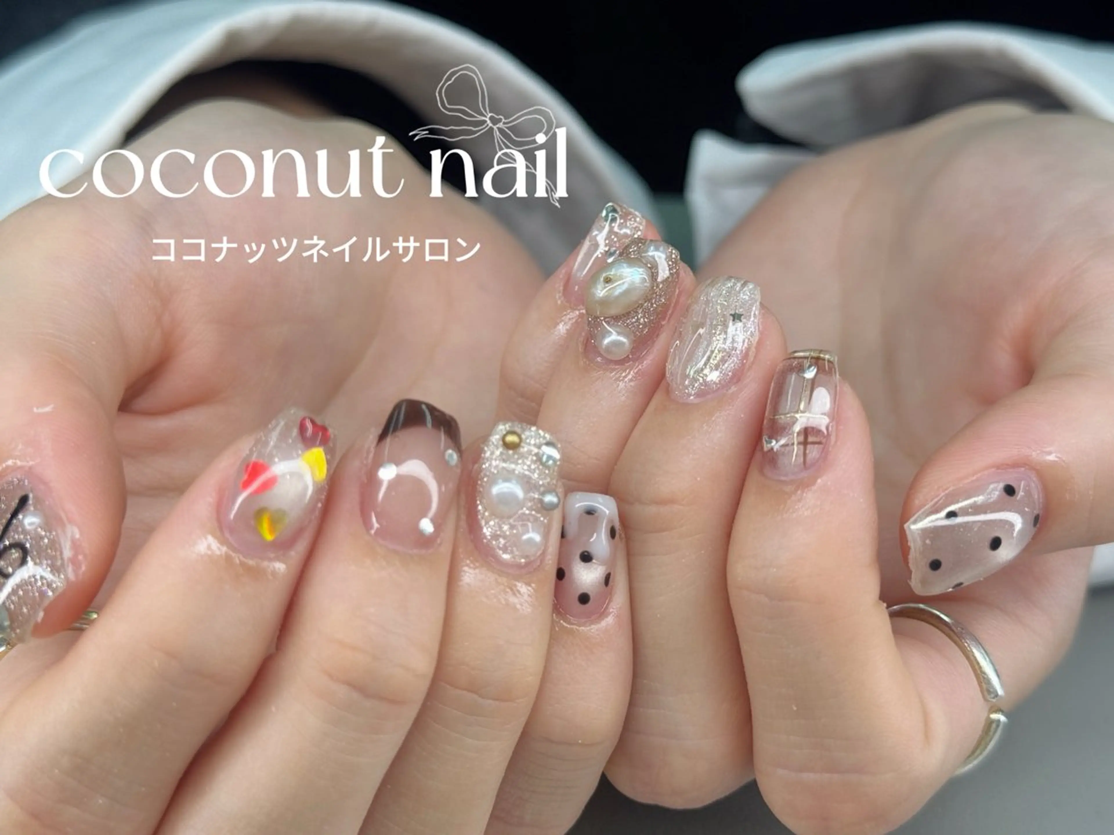 ネイル べっ甲ネイル フレンチネイル キラキラネイル マグネットネイル 大理石ネイル(マーブル) ハンドネイル 神田 ココナッツのネイルデザイン