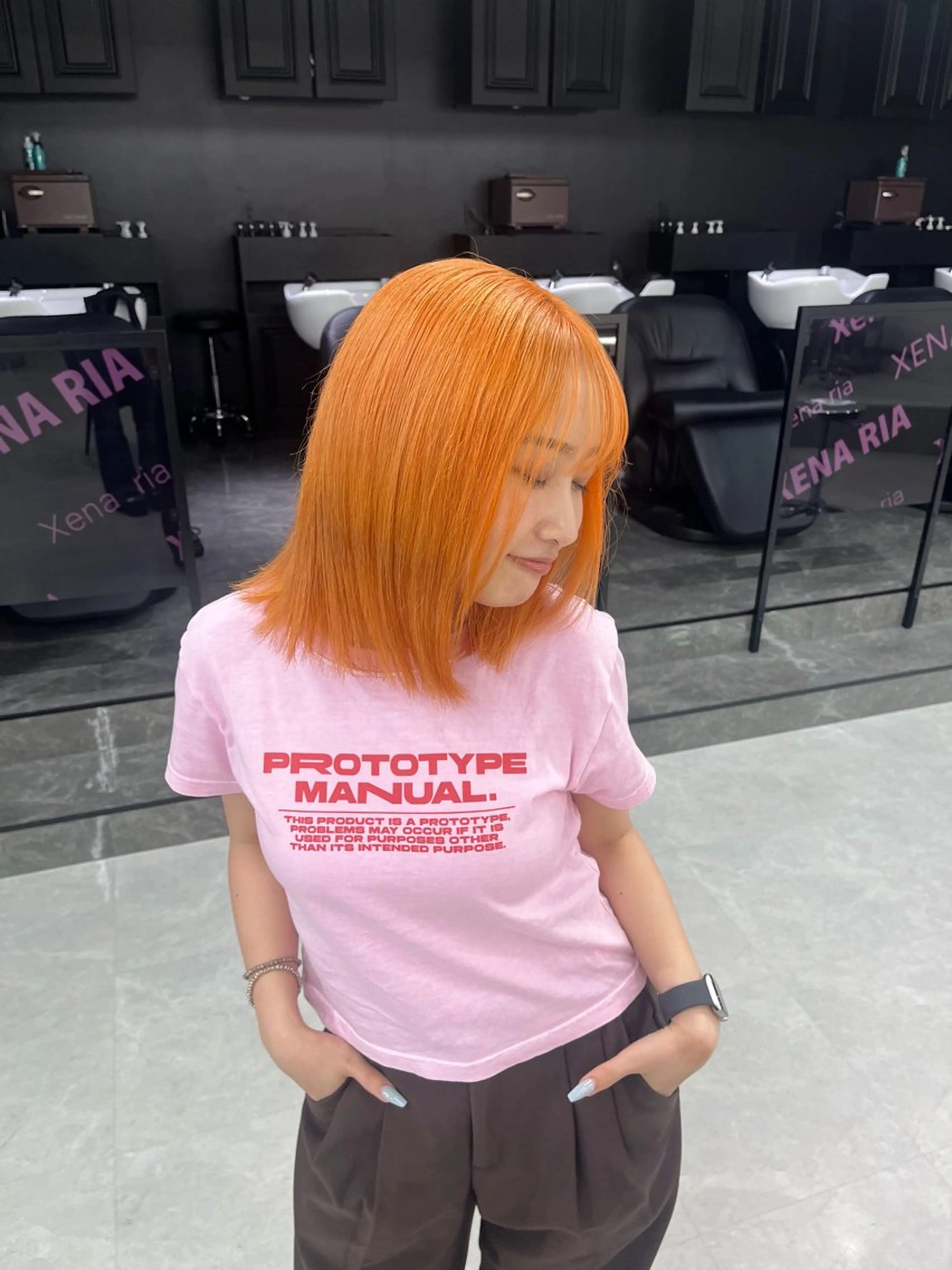 ミディアム カラー オレンジ ヘアカラー Ririka /透明感カラーのヘアスタイル