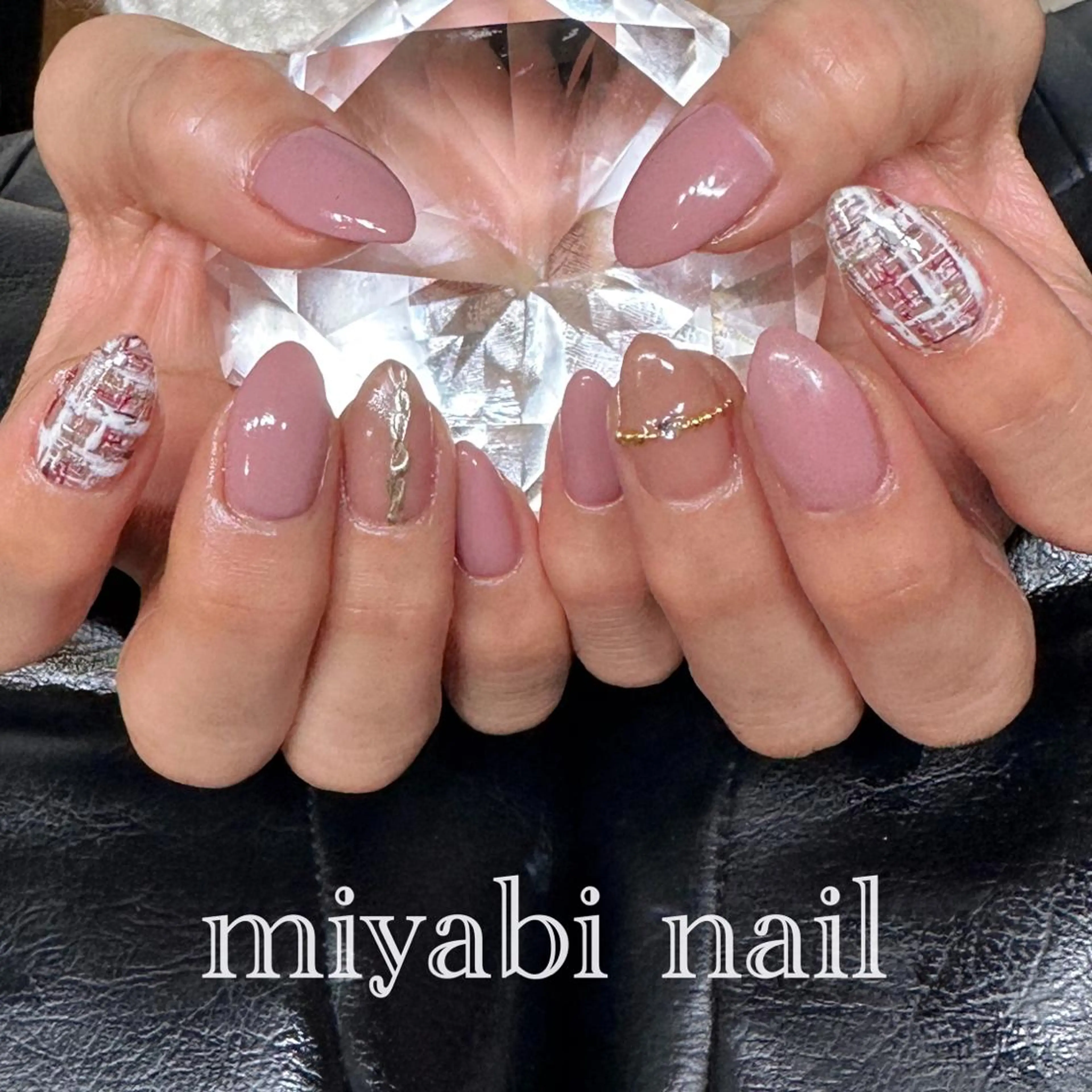 ネイル アートネイル ブラウン 持ち込み ピンク ハンドネイル miyabi nail 桂川駅近くのネイルデザイン