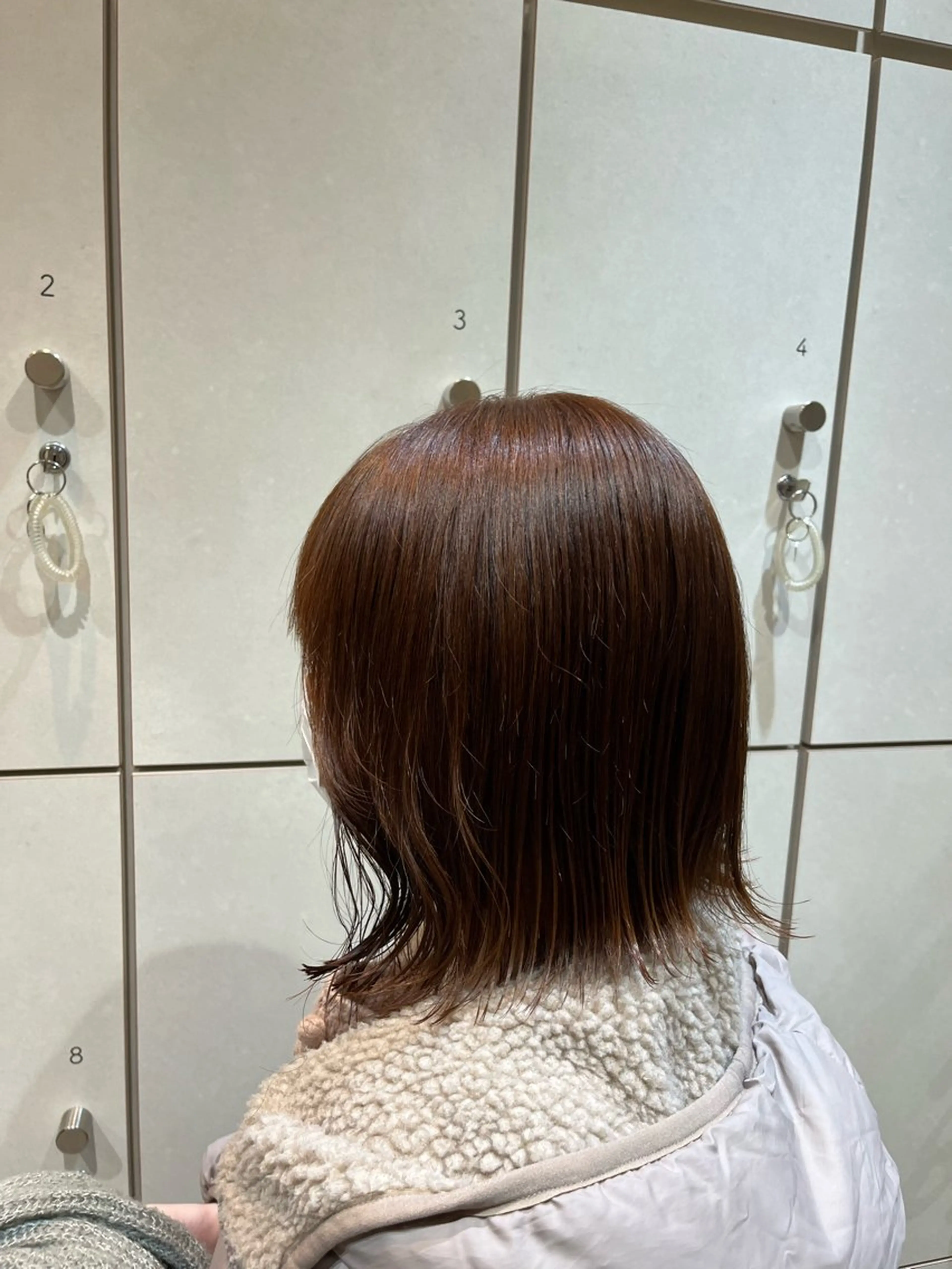 ミディアム カラー ブリーチ ブラウンカラー ブリーチなしカラー オレンジ オレンジブラウン ボブ/ショート/金田 夏葵のヘアスタイル