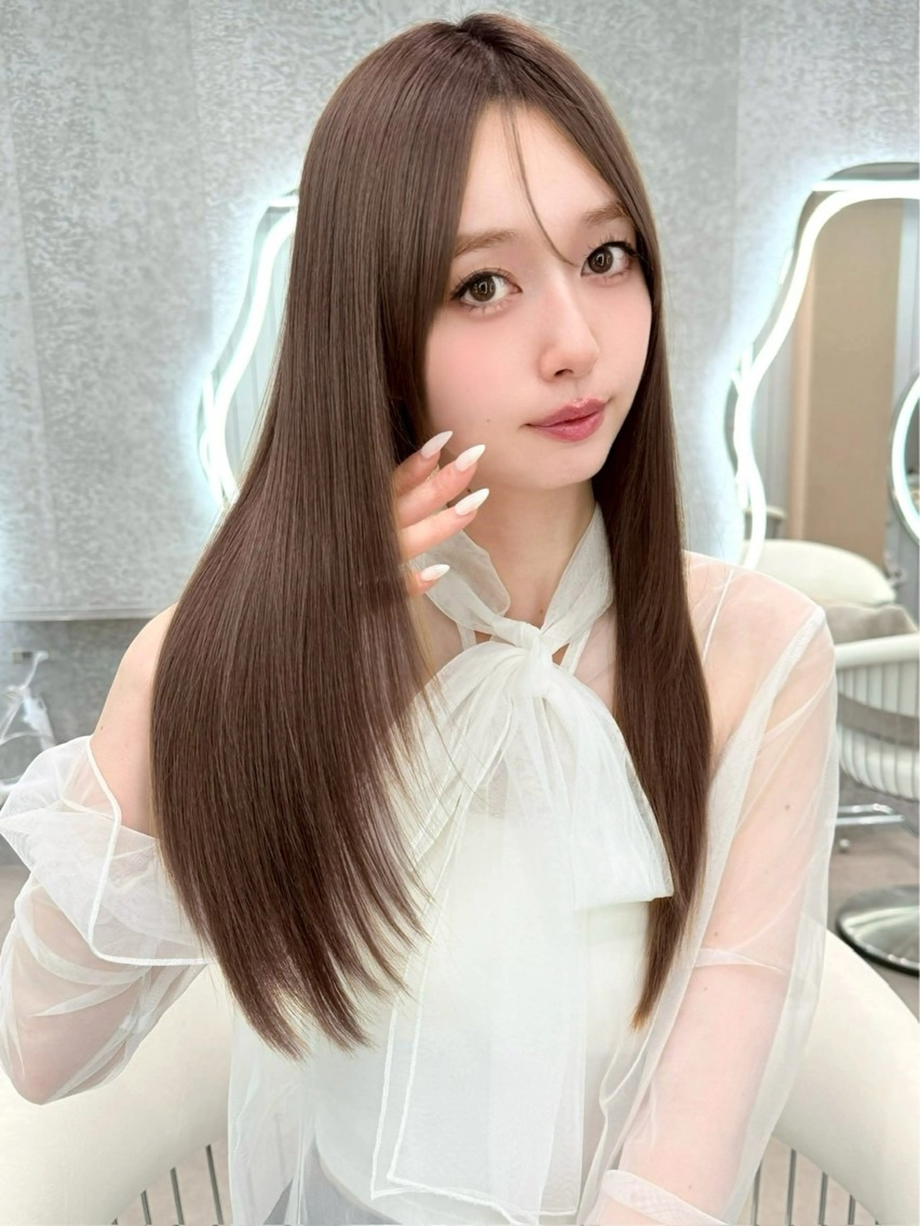セミロング カット 縮毛矯正 トリートメント ブリーチなしW🎀 髪質改善／はのんのヘアスタイル