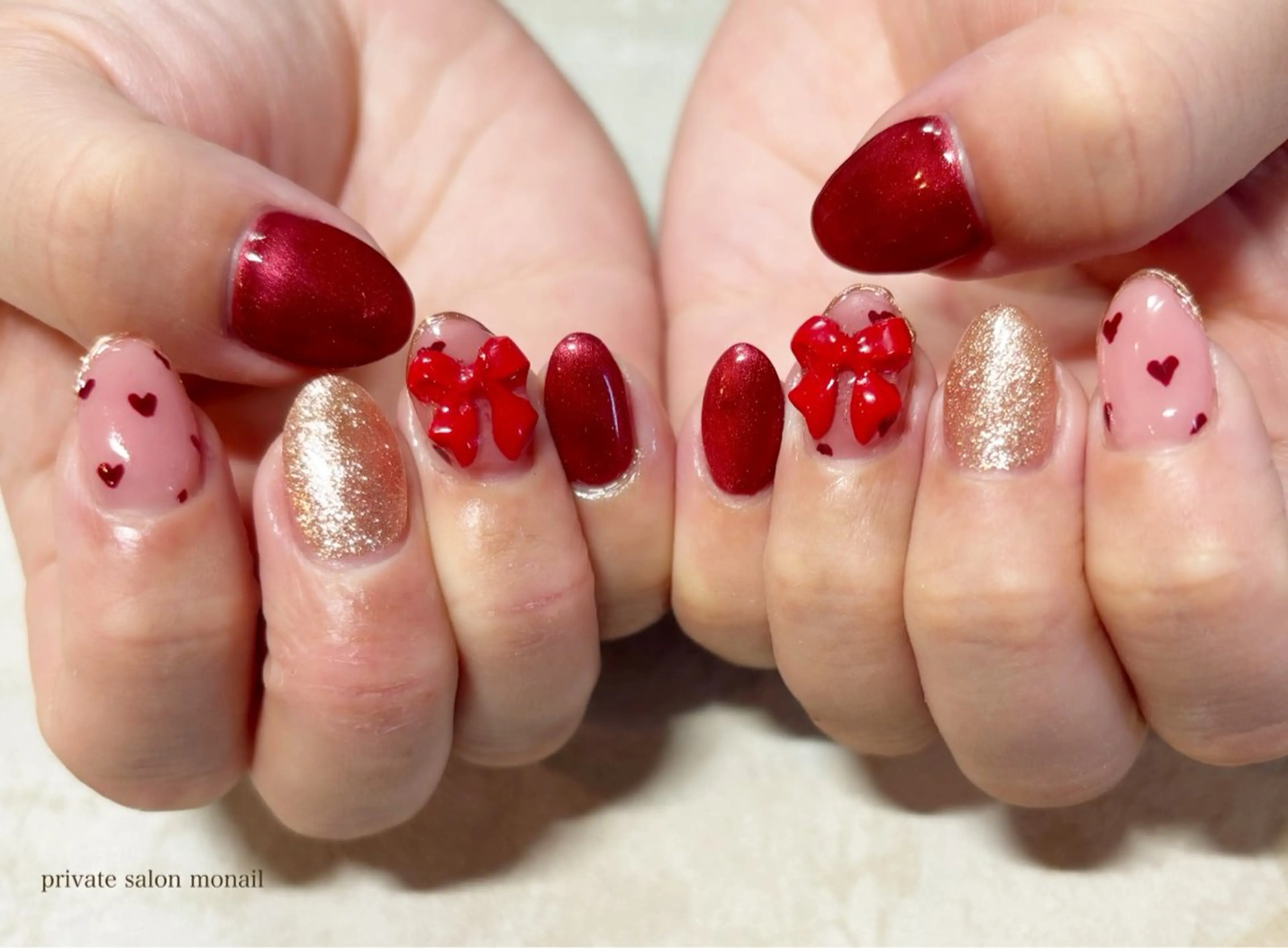 ネイル リボン ハンドネイル nail salon monailのネイルデザイン