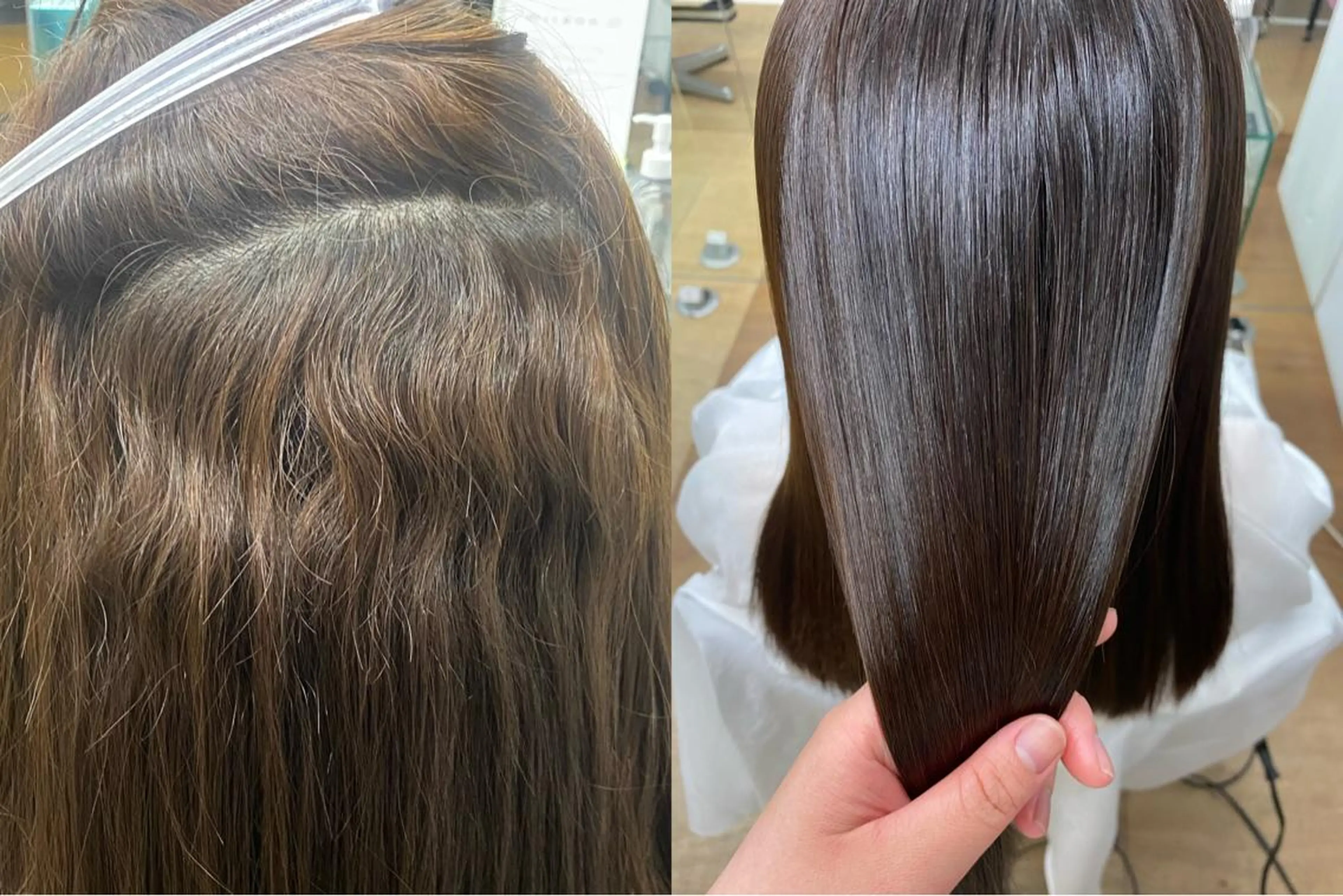 セミロング パーマ 縮毛矯正 柔らかストレートと ツヤカラー/和田陽向のヘアスタイル