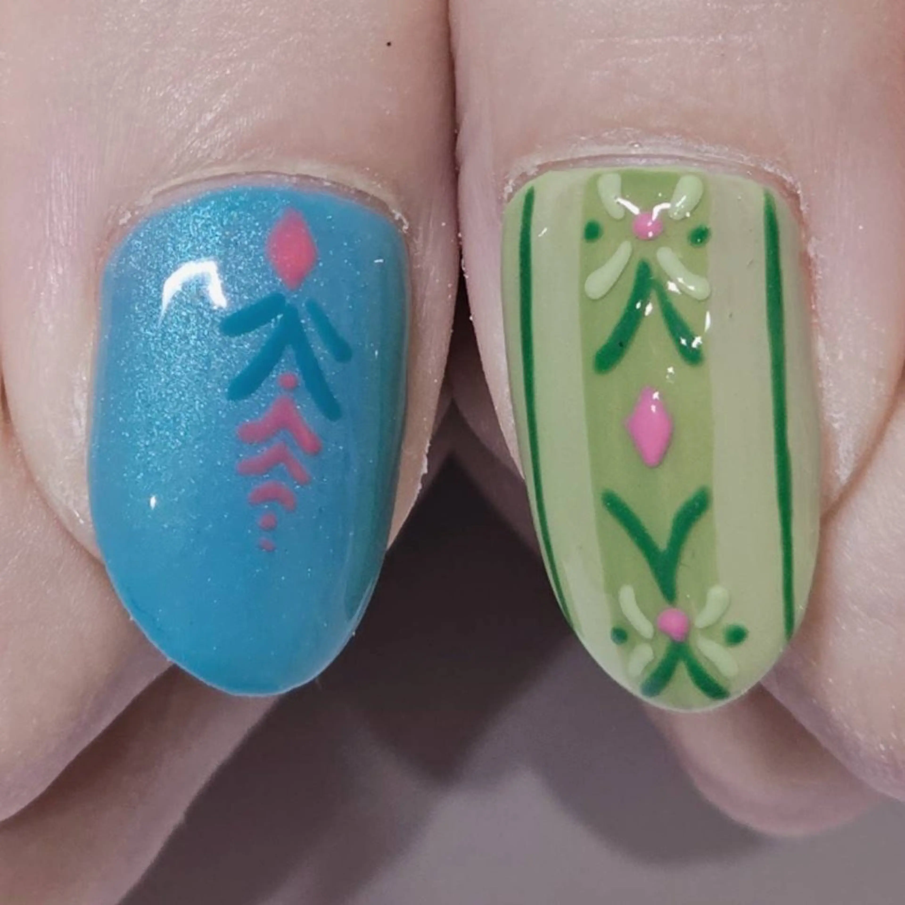 ネイル ブルー グリーン ハンドネイル よしだ ひろきのネイルデザイン