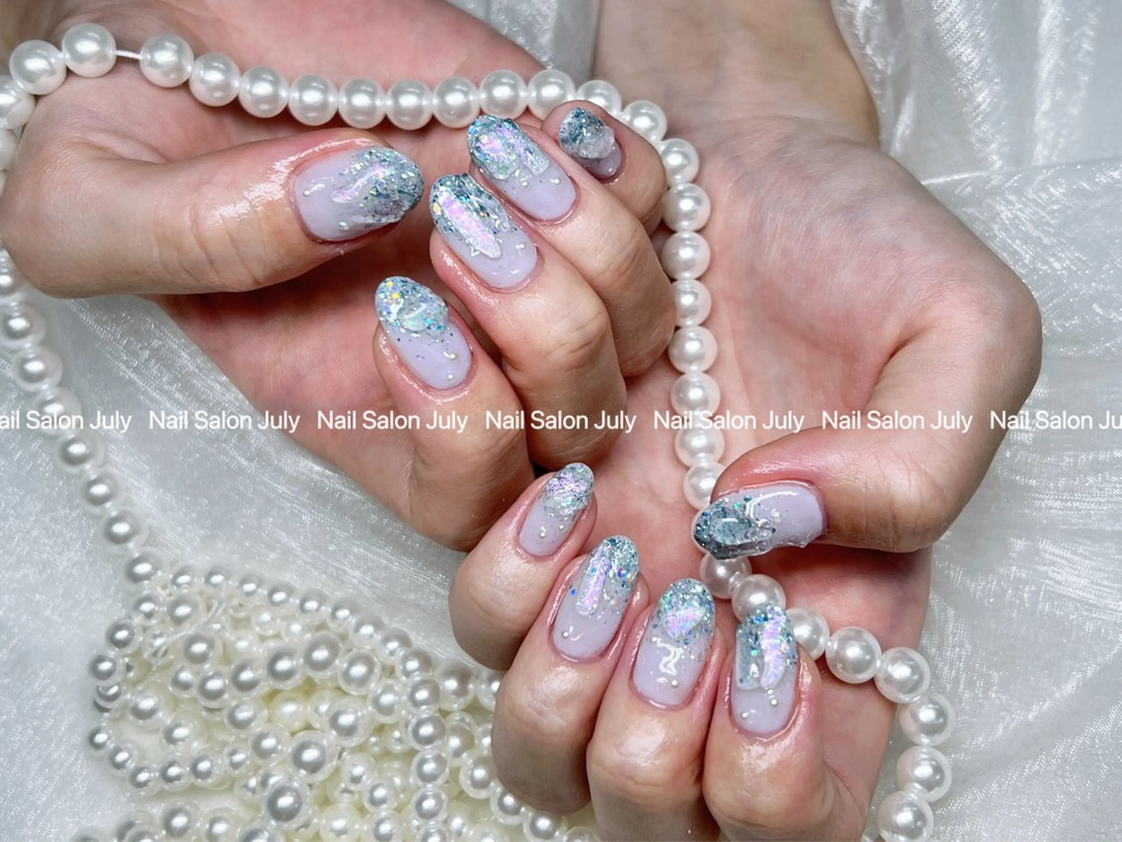 ネイル アートネイル オーロラネイル ジェルネイル ガーリー キラキラネイル July モモのネイルデザイン
