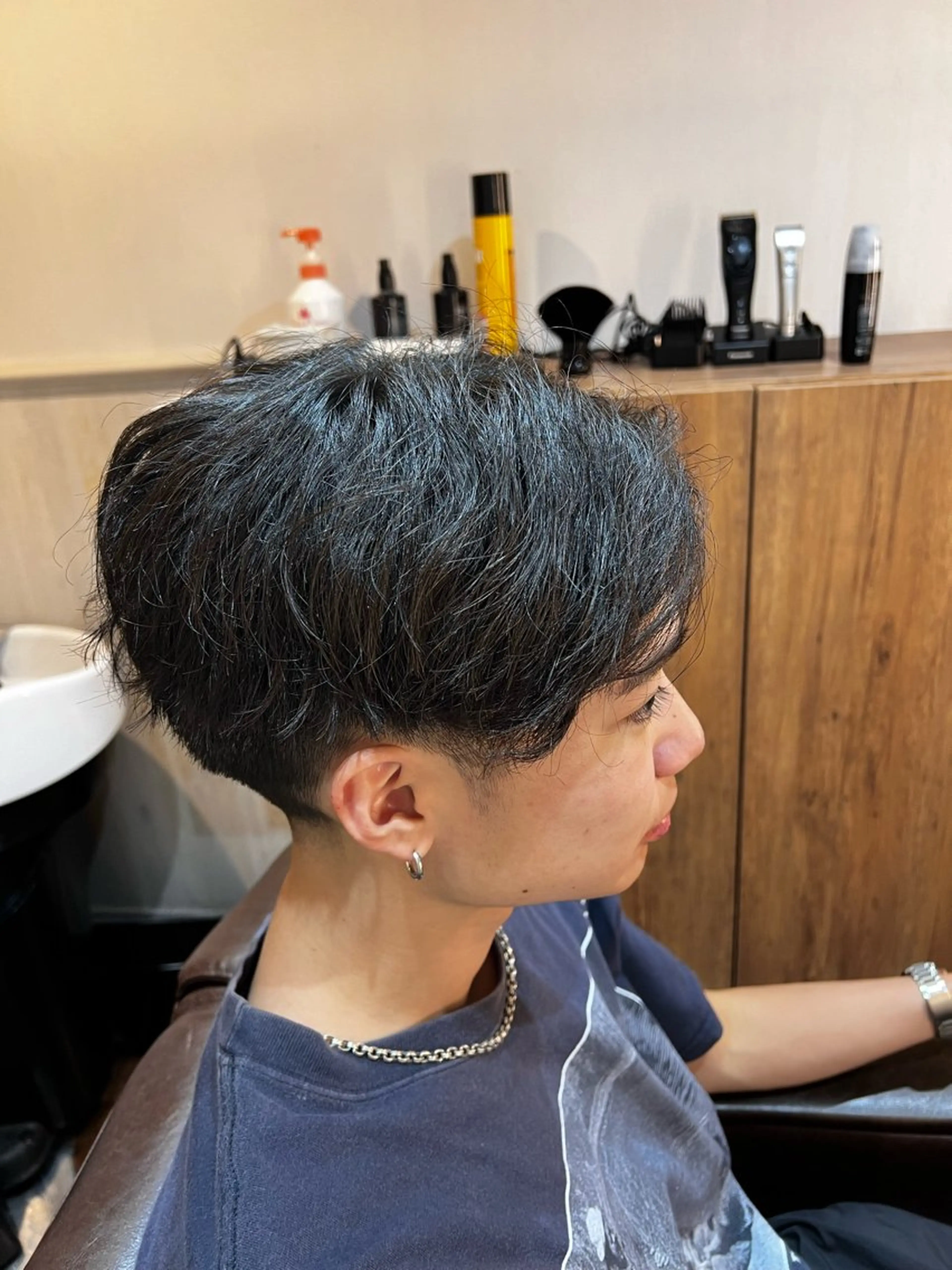 ショート パーマ メンズ センターパート 木村温人 カットモデル募集中のヘアスタイル