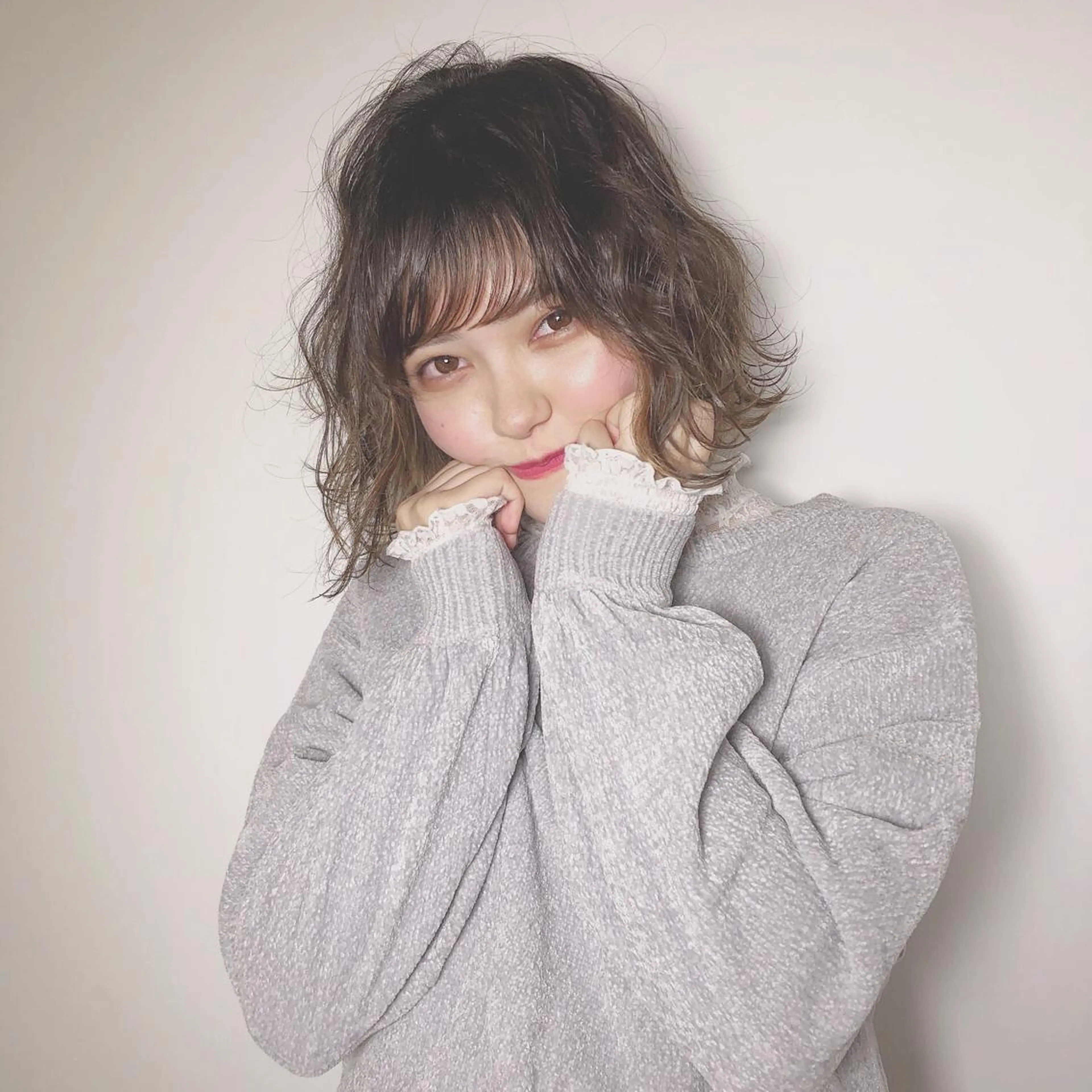 ミディアム カラー カット パーマ トリートメント 店長/mao/ 前髪/顔周りカットのヘアスタイル