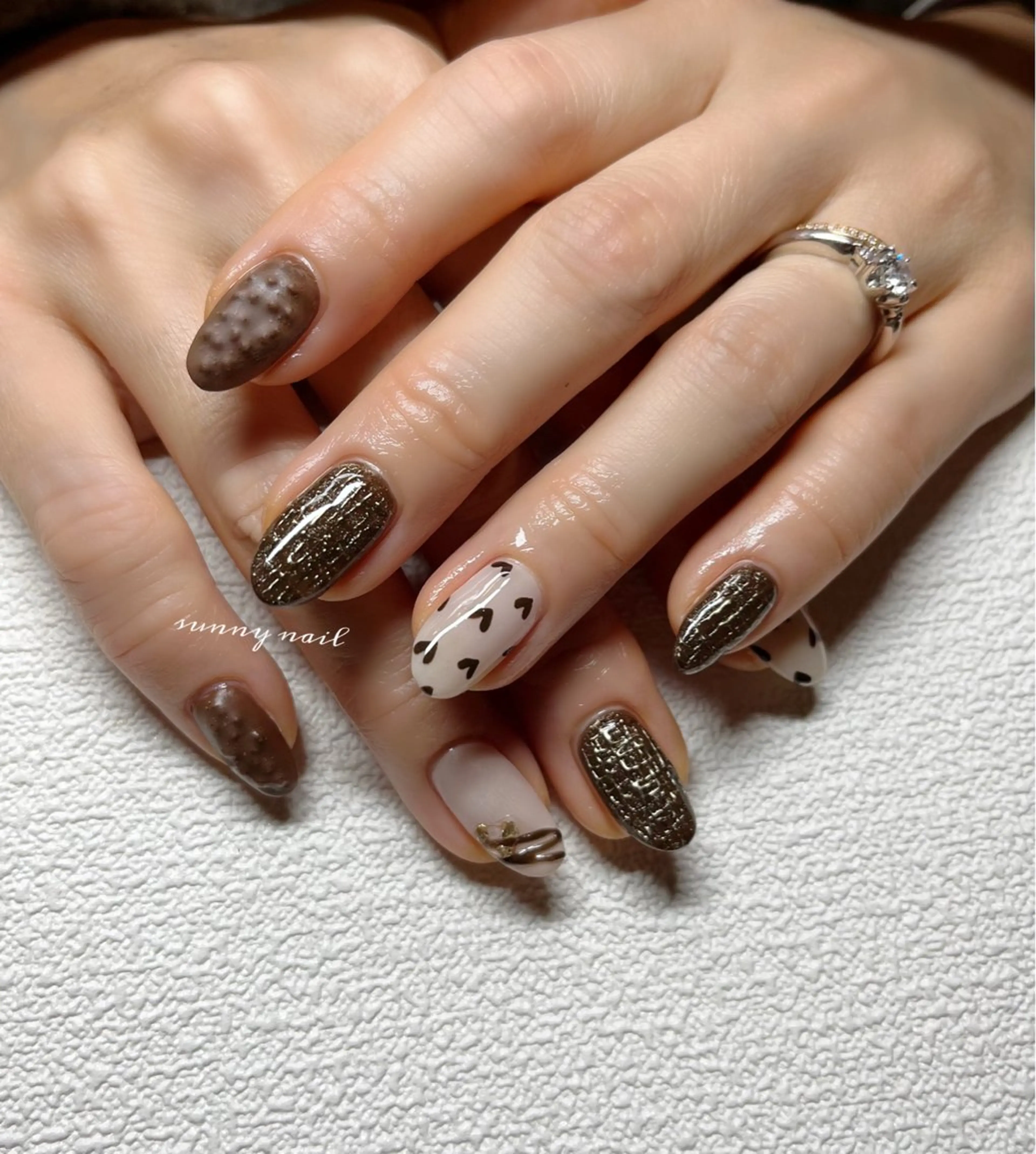 ネイル ジェルネイル ハート パラジェル ツイードネイル バレンタイン sunny nailのネイルデザイン