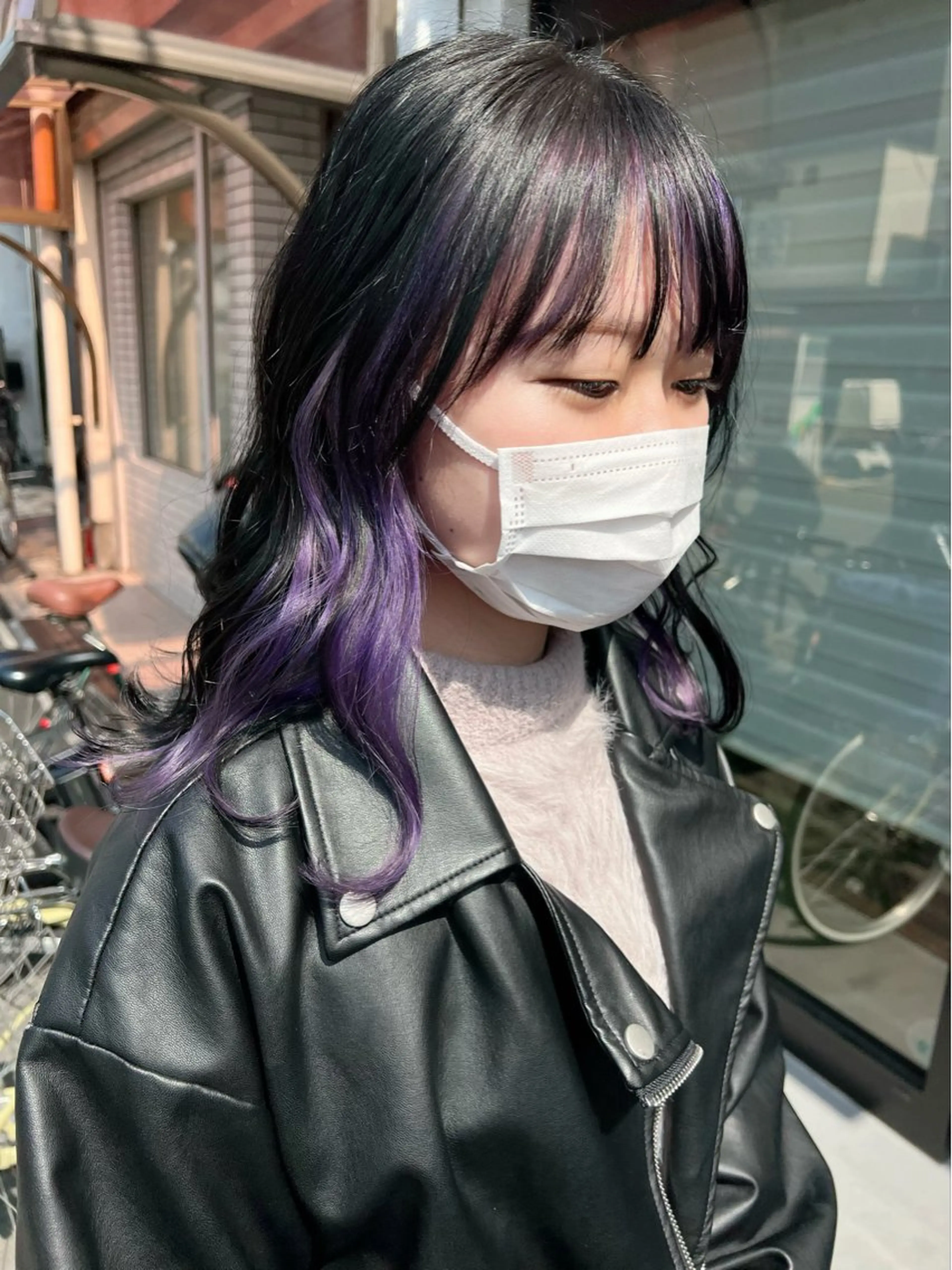 ミディアム カラー パープルカラー カット ヘアカラー Ripps長居所属・メテオ ／ヘアカラー 西川菜実のヘアスタイル