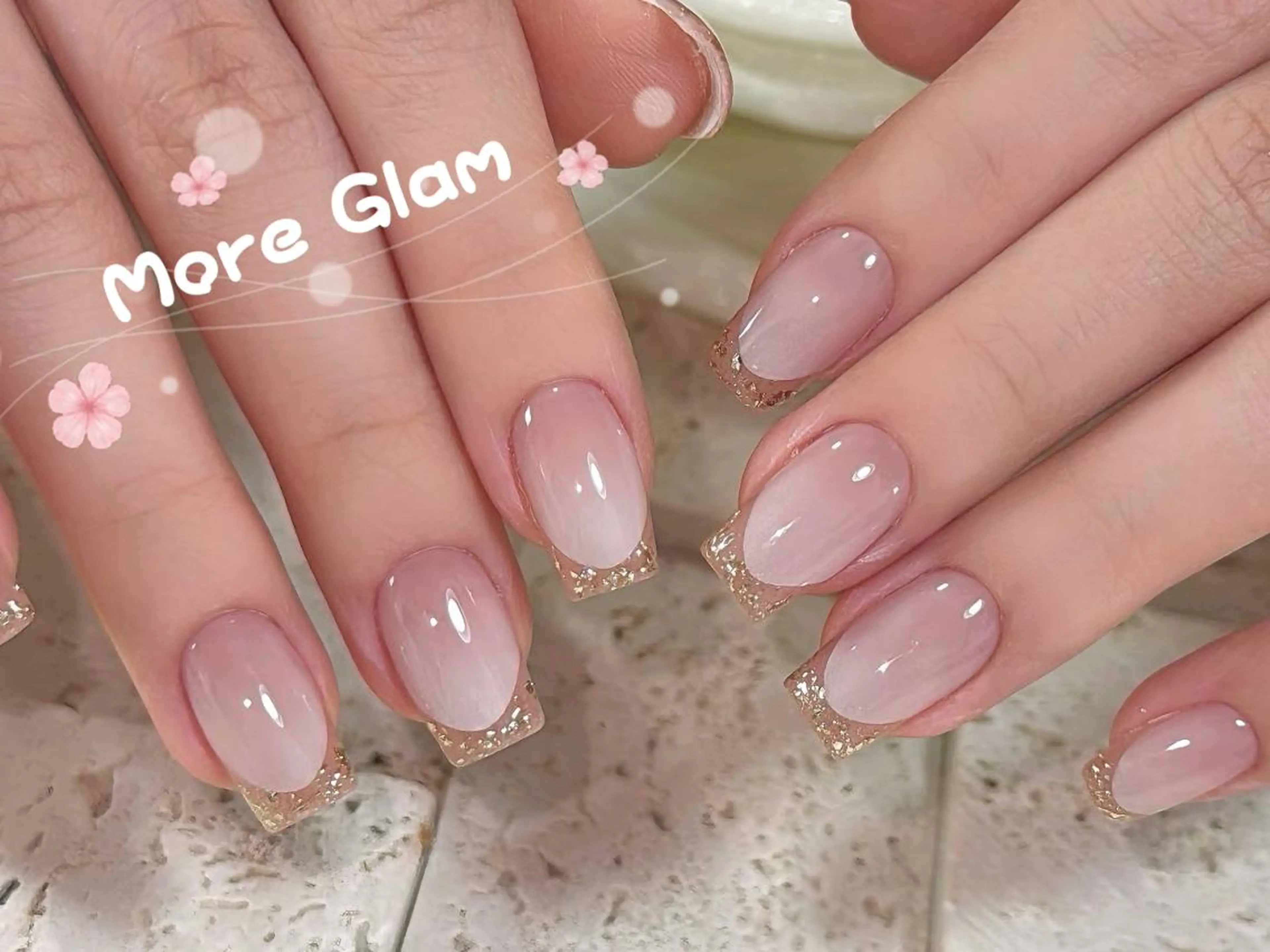 ネイル フットネイル フレンチネイル ジェルネイル ガラスフレンチ 韓国ネイル MoreGlam Nailsのネイルデザイン