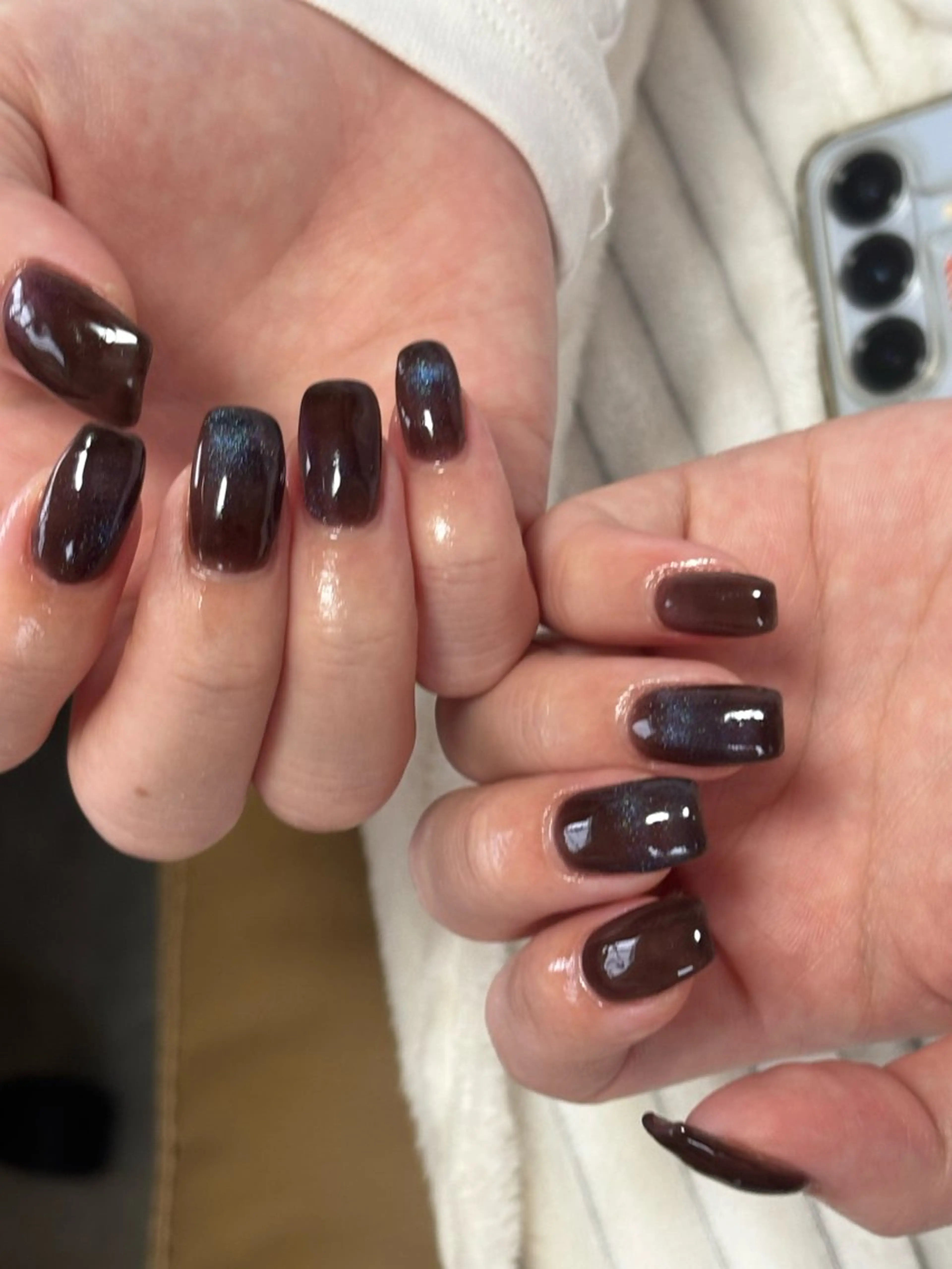 ネイル ブルー ブラウン ジェルネイル キラキラネイル マグネットネイル ハンドネイル tamu nail 　金町のネイルデザイン