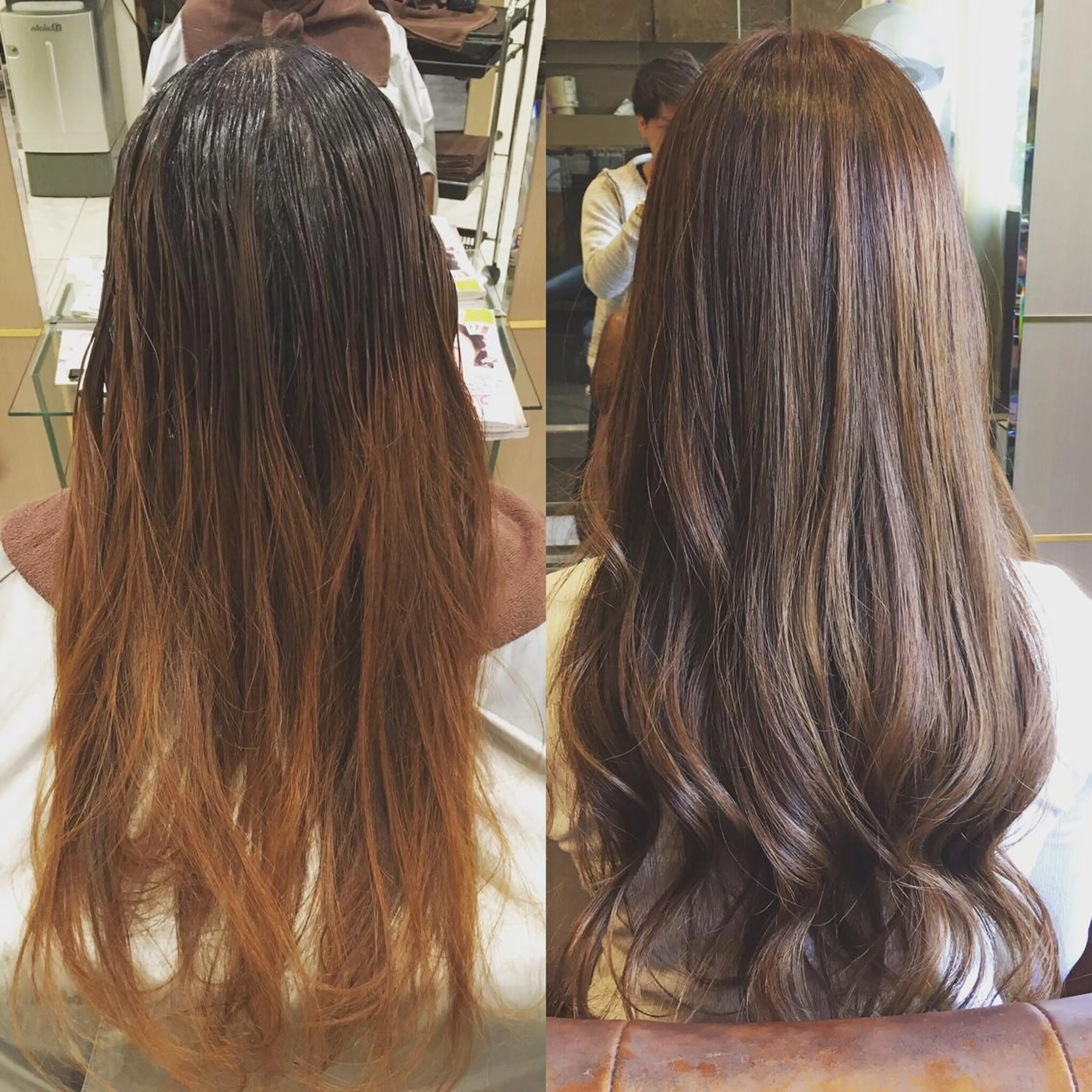 ロング カラー ベージュカラー ブリーチ ダブルカラー グレージュ ブリーチなしカラー 髪質改善カラー、美髪 トリートメント専門のヘアスタイル