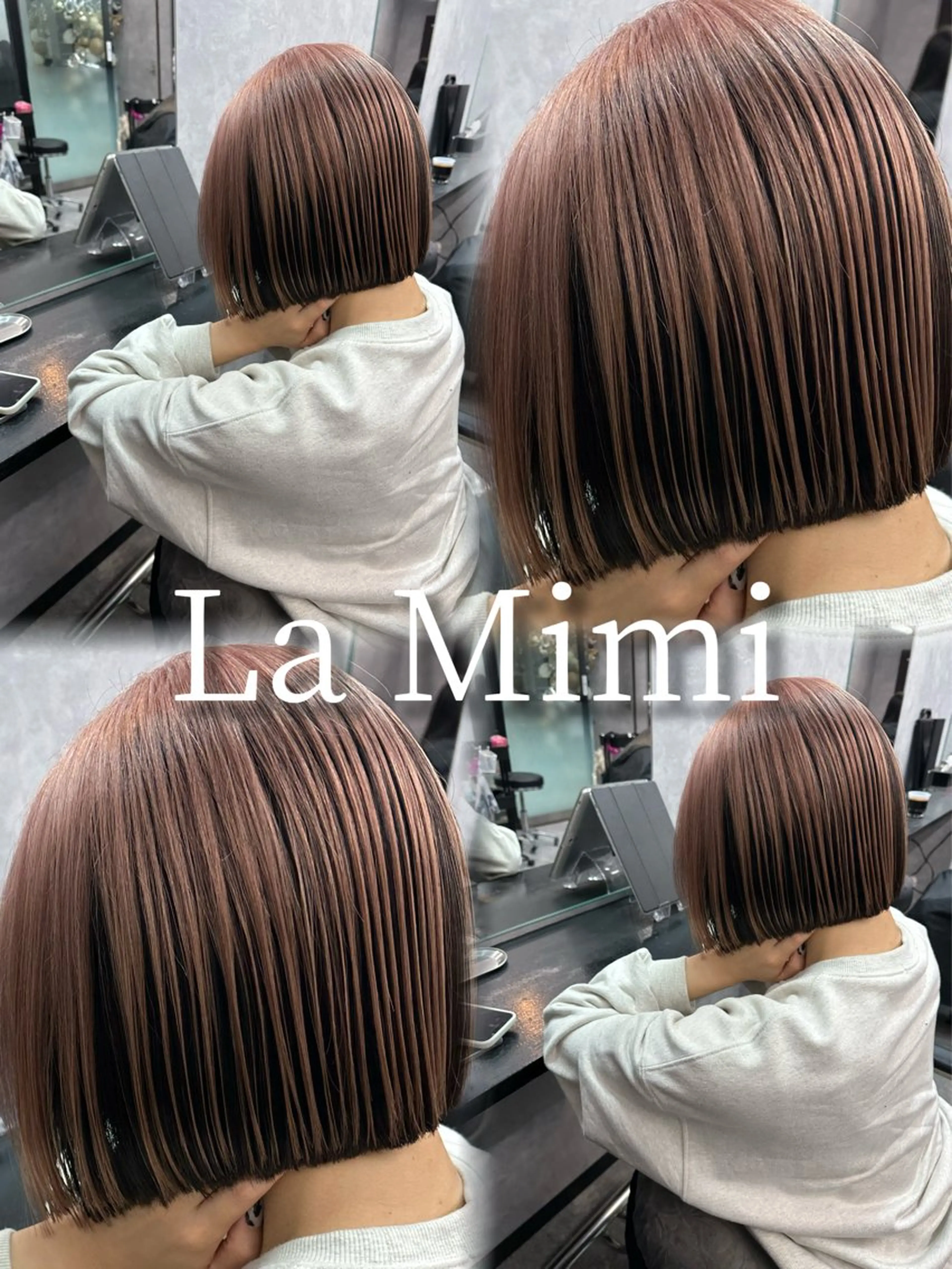 ショート カラー バレイヤージュ ミストバング ブリーチ 透明感カラー ダブルカラー La Mimiのヘアスタイル