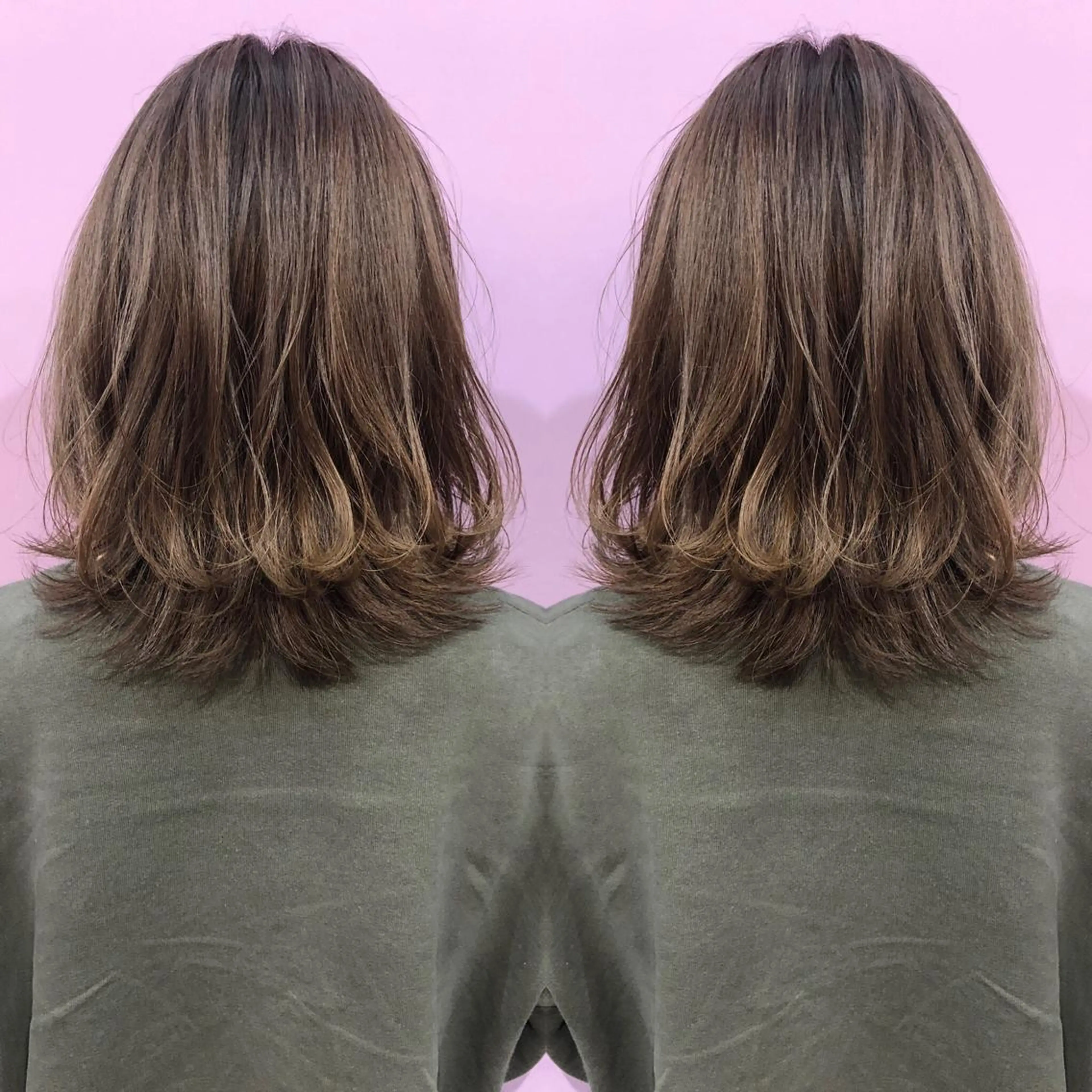 ミディアム カラー パーマ アッシュ トリートメント 細川 亮のヘアスタイル