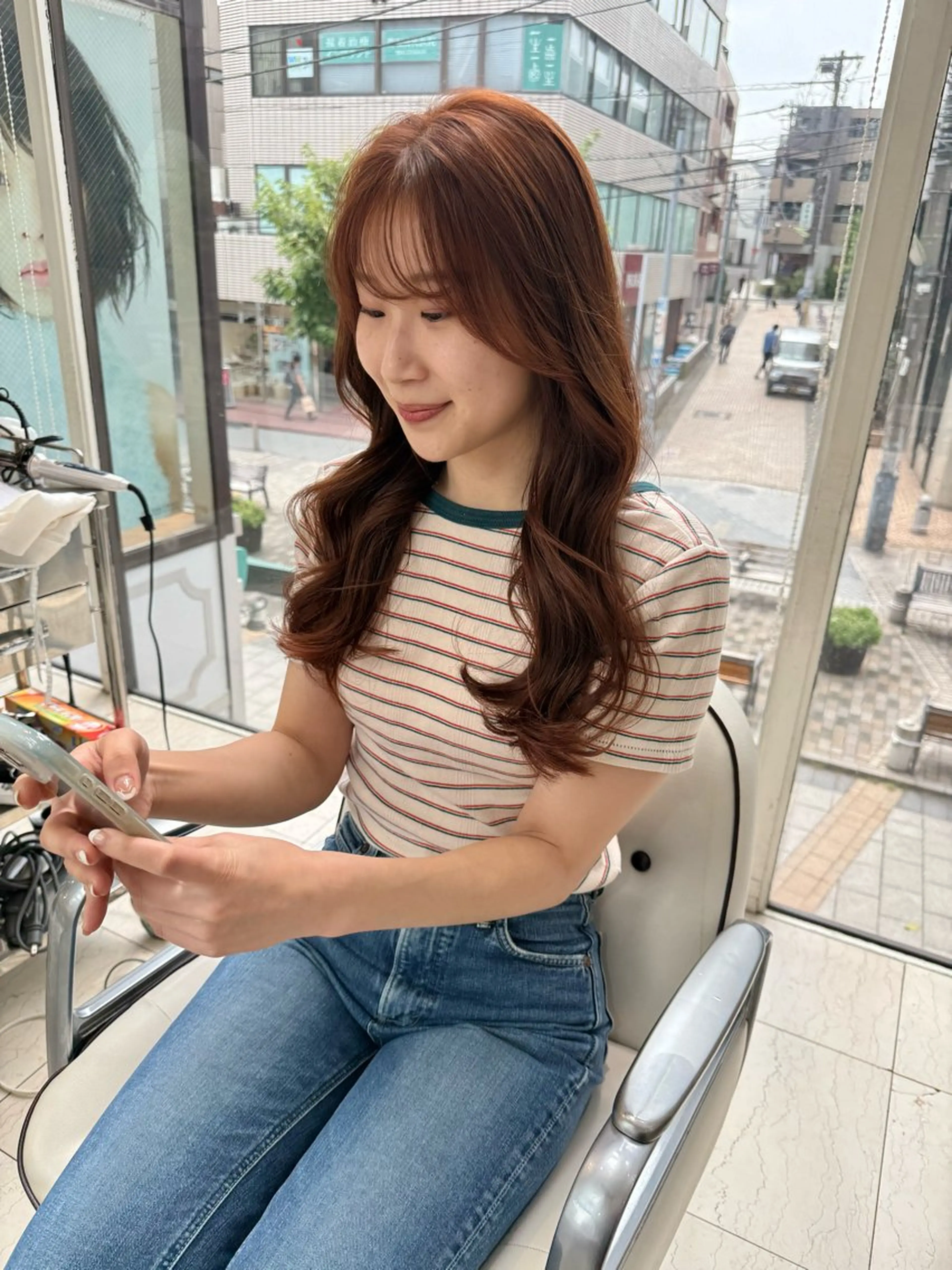 ロング カラー 透明感カラー オレンジ カット ヘアカラー 青木 あおいのヘアスタイル