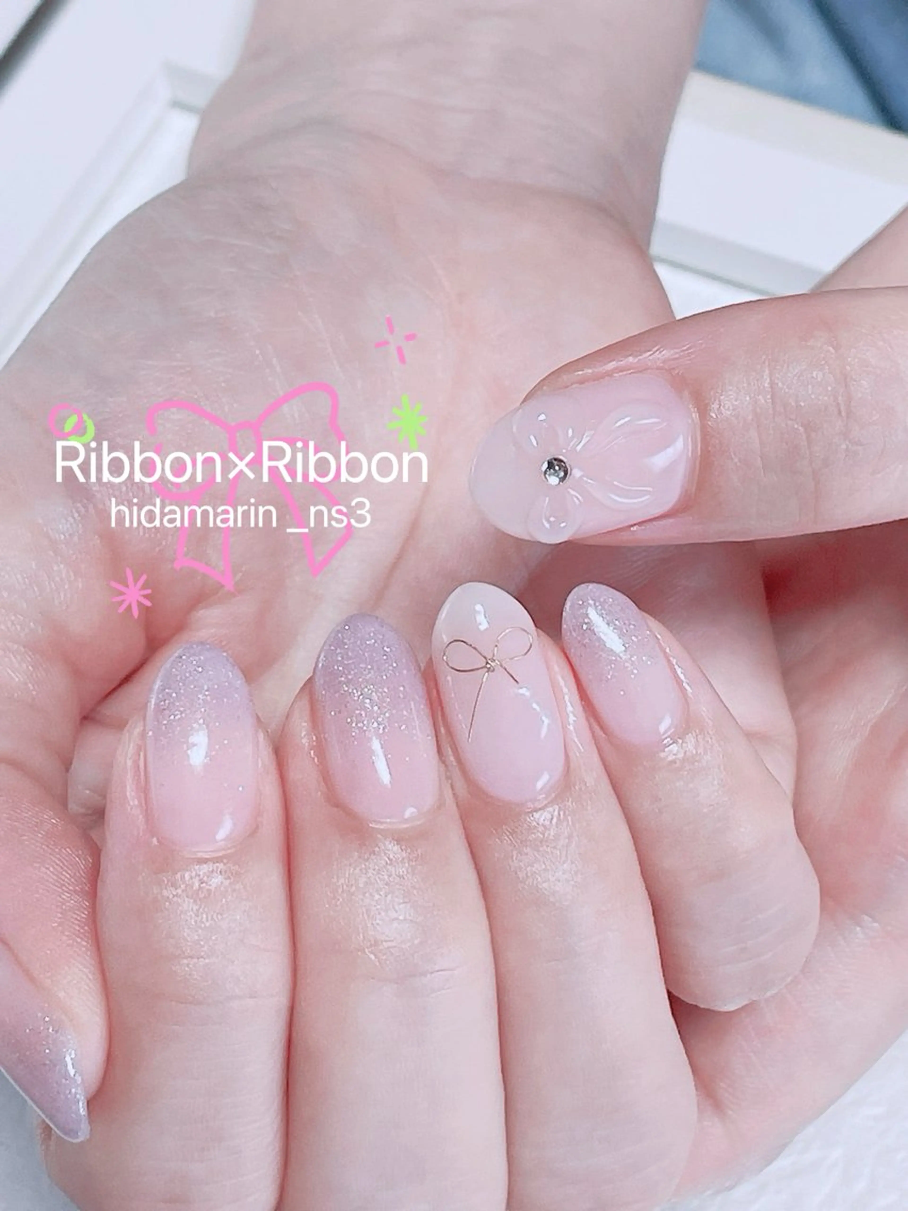 ネイル 持ち込み ぷっくりネイル リボン ハンドネイル NailSalon ひだまりのネイルデザイン