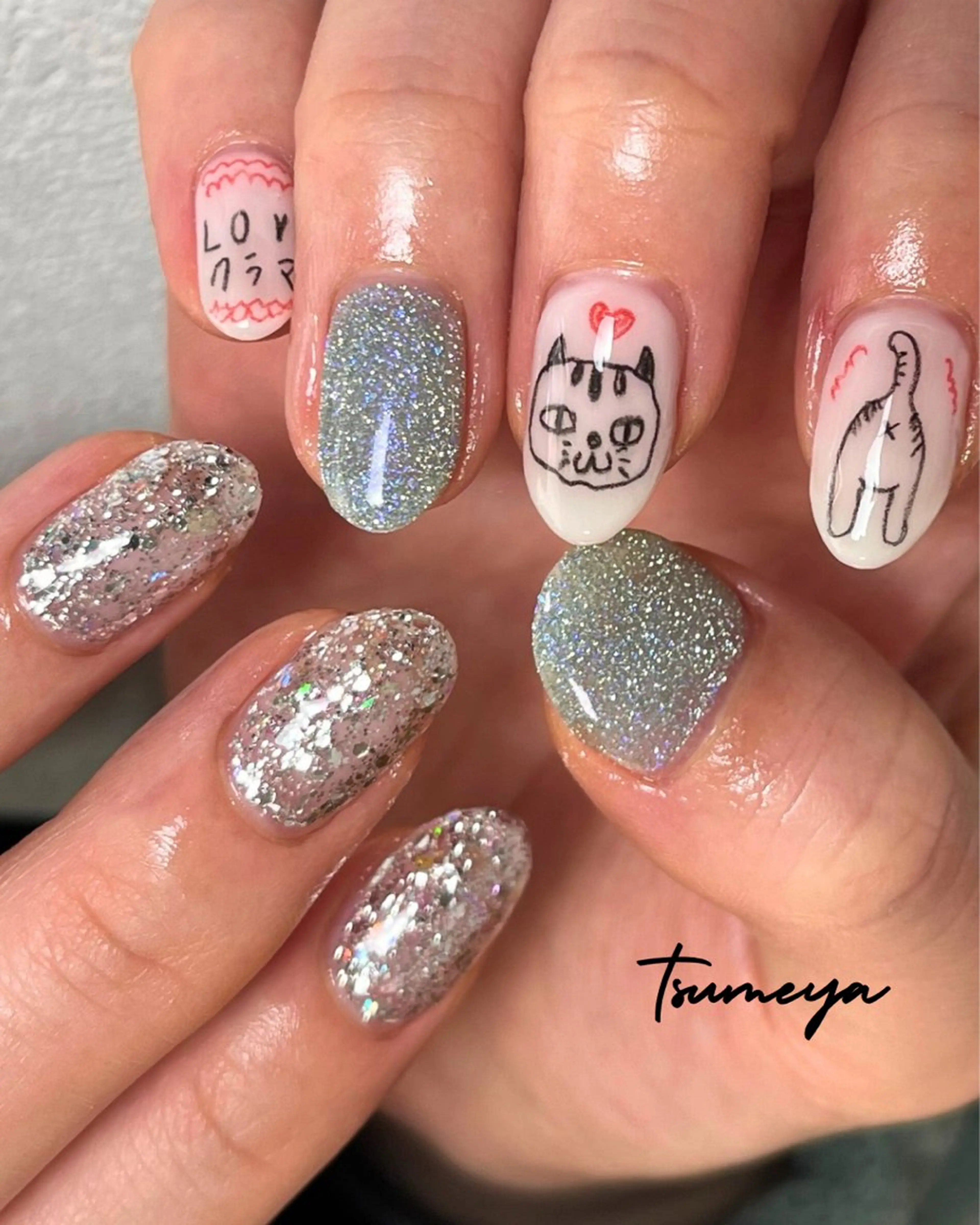 ネイル ハンドネイル tsumeya ゆるかわ手描きネイルのネイルデザイン