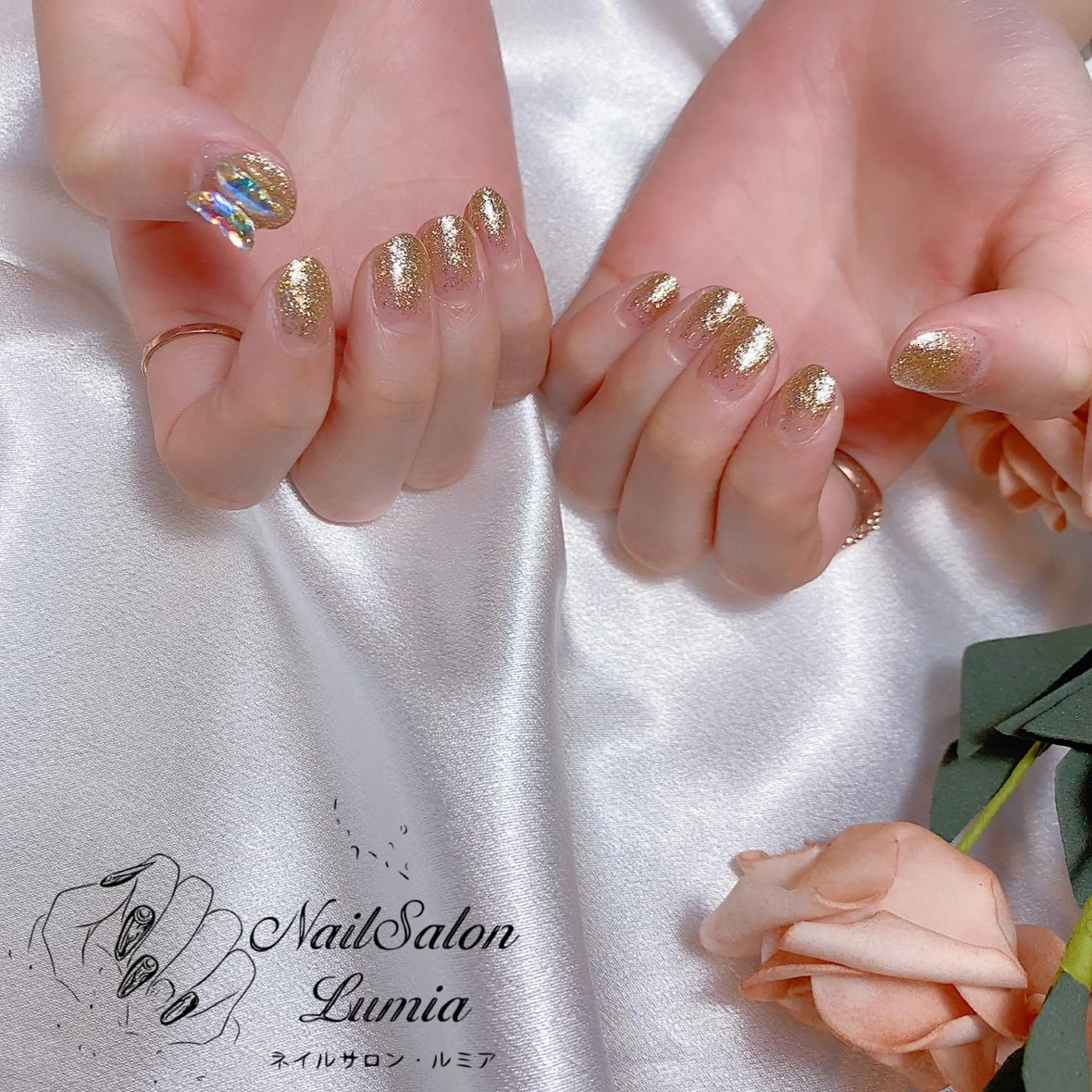 ネイル グラデーション ラメ(グリッター) ラメグラデーション ワンカラーネイル ネイルサロン ルミア Lumia 店長のネイルデザイン
