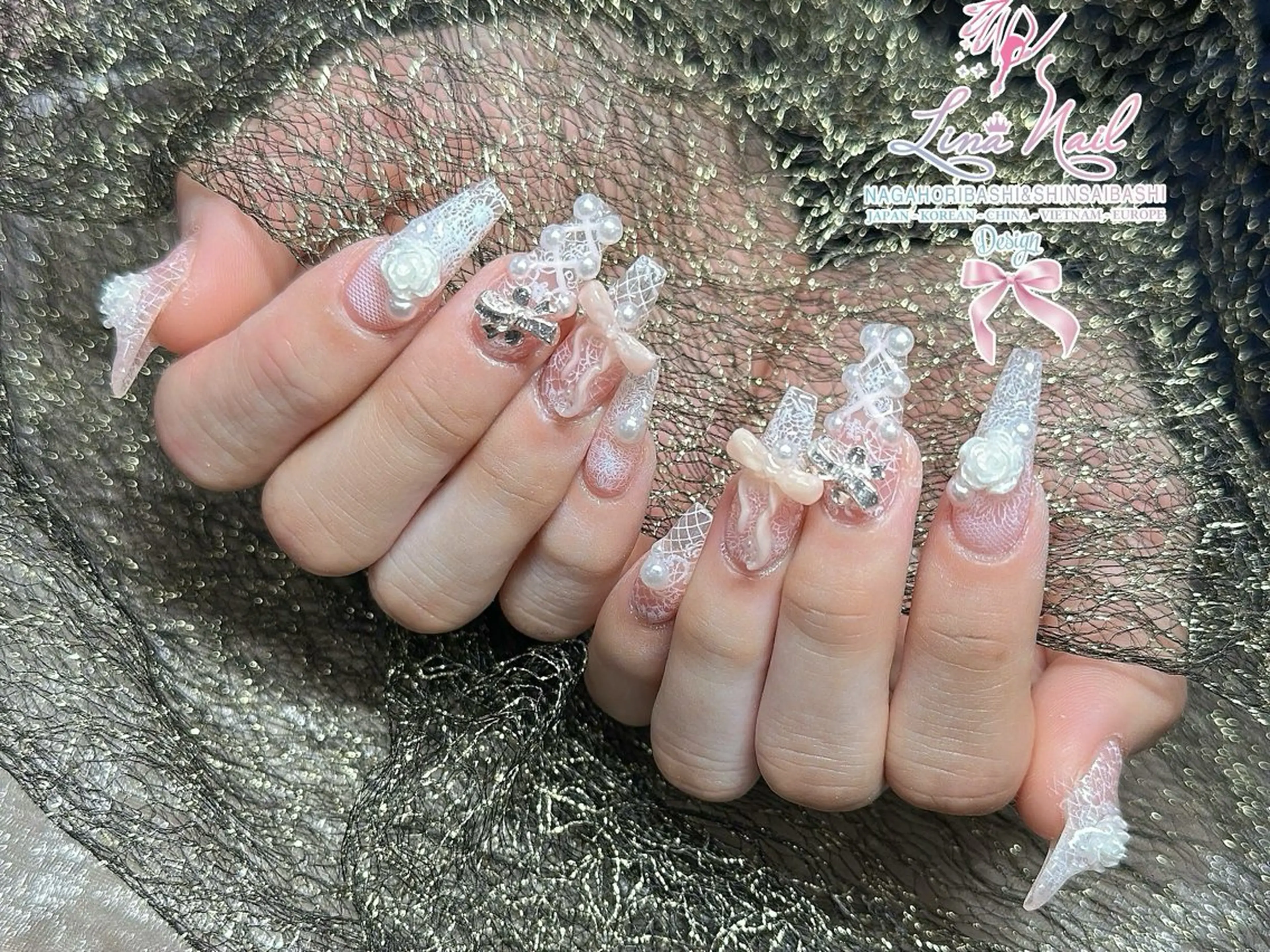 セミロング 韓国風ヘア クリスマス ハンドネイル Linanail Nambaのマツエク・マツパデザイン
