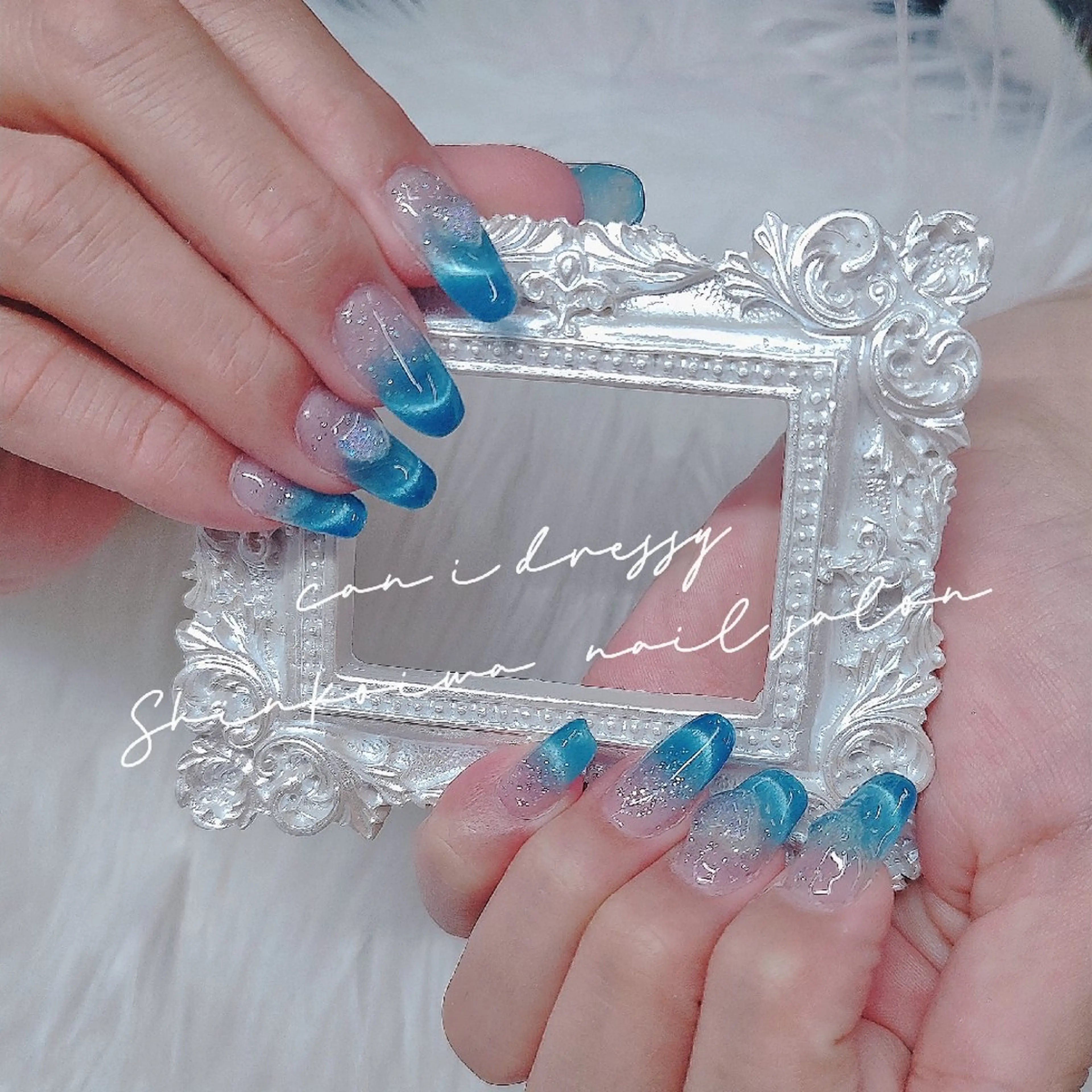 ネイル ブルー フラッシュネイル フットネイル フレンチネイル ジェルネイル ハンドネイル キャンアイドレッシー 新小岩のネイルデザイン